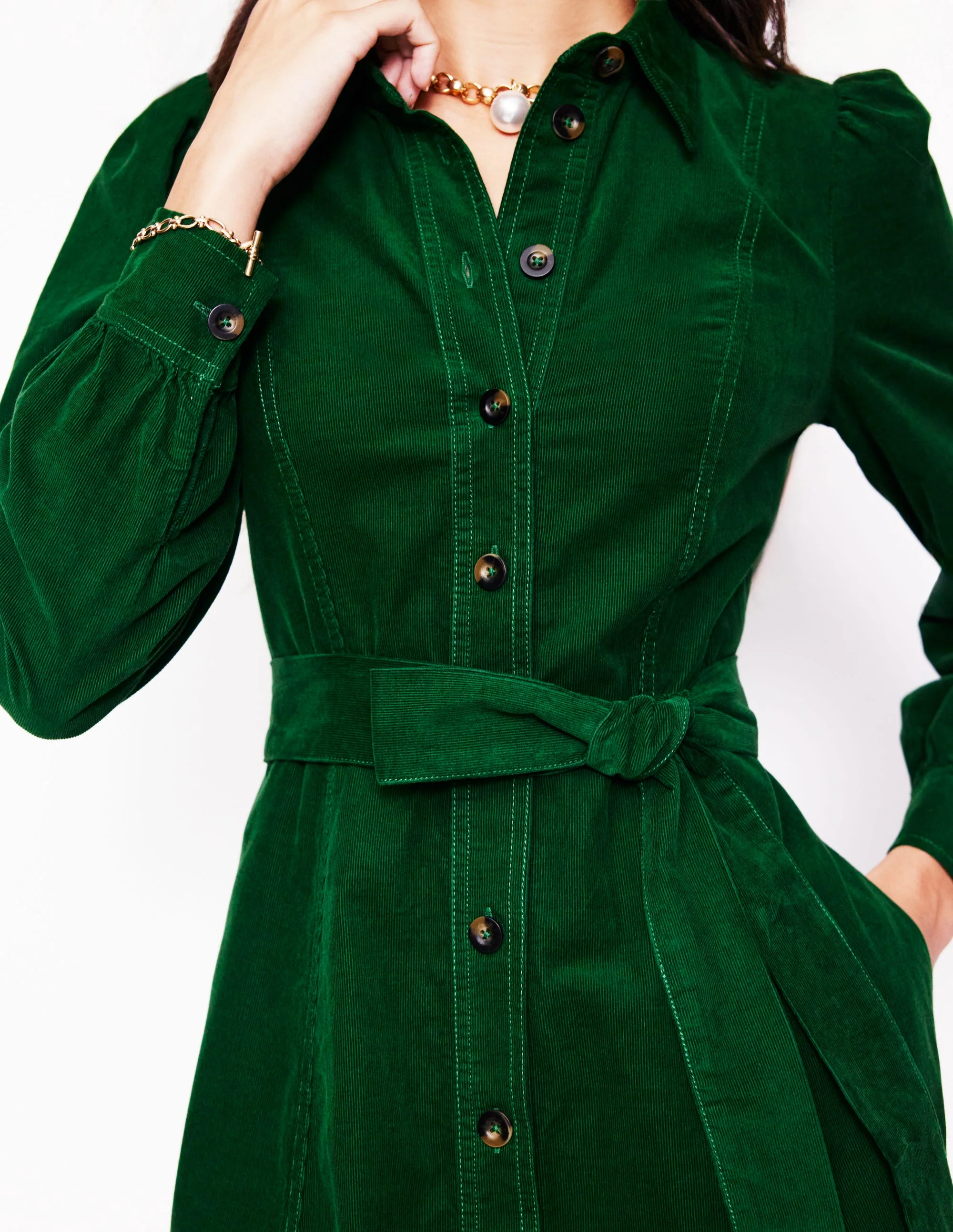 Aubrey Cord Midi Shirt Dress-Eden - Image 2