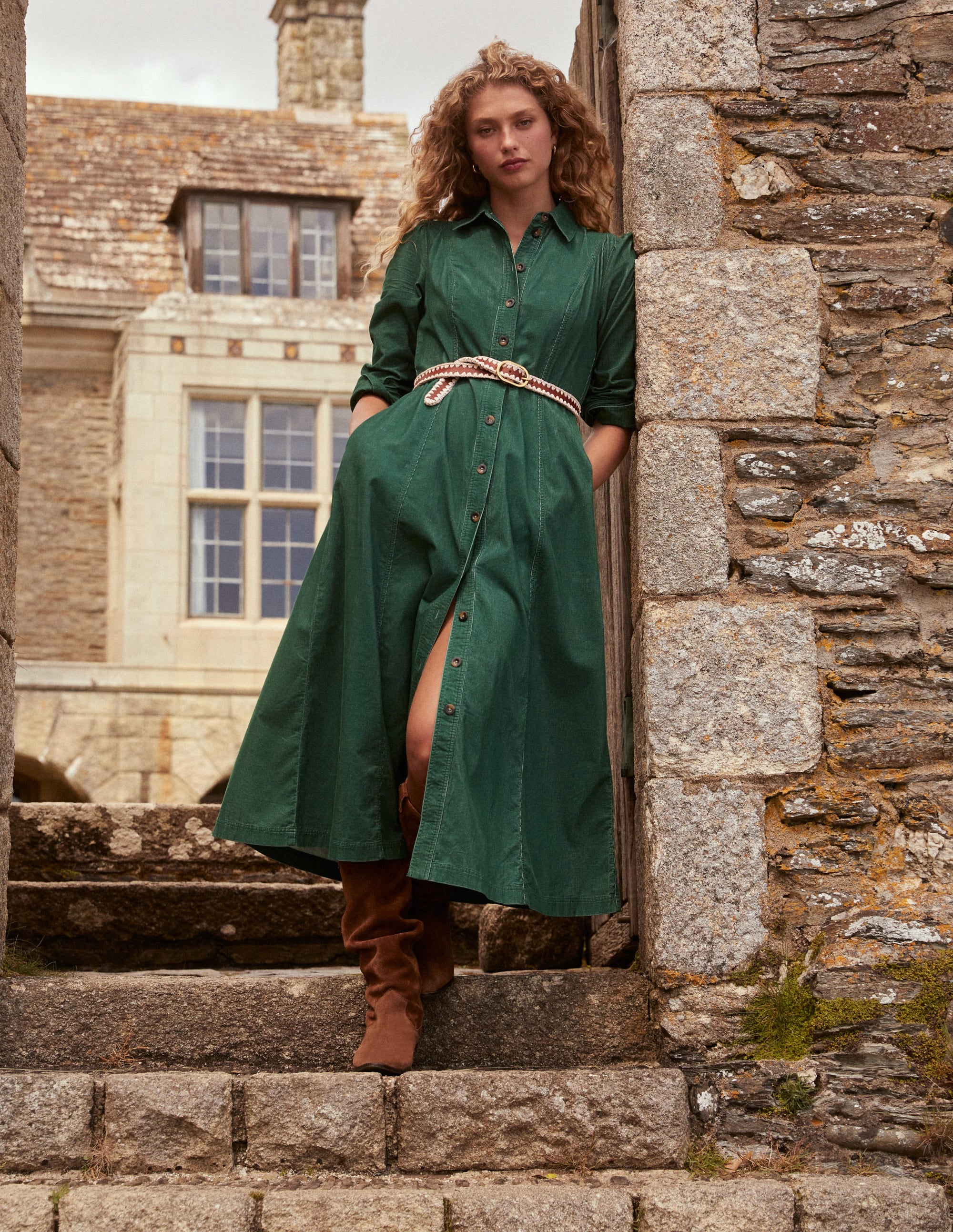 Aubrey Cord Midi Shirt Dress-Eden - Image 8