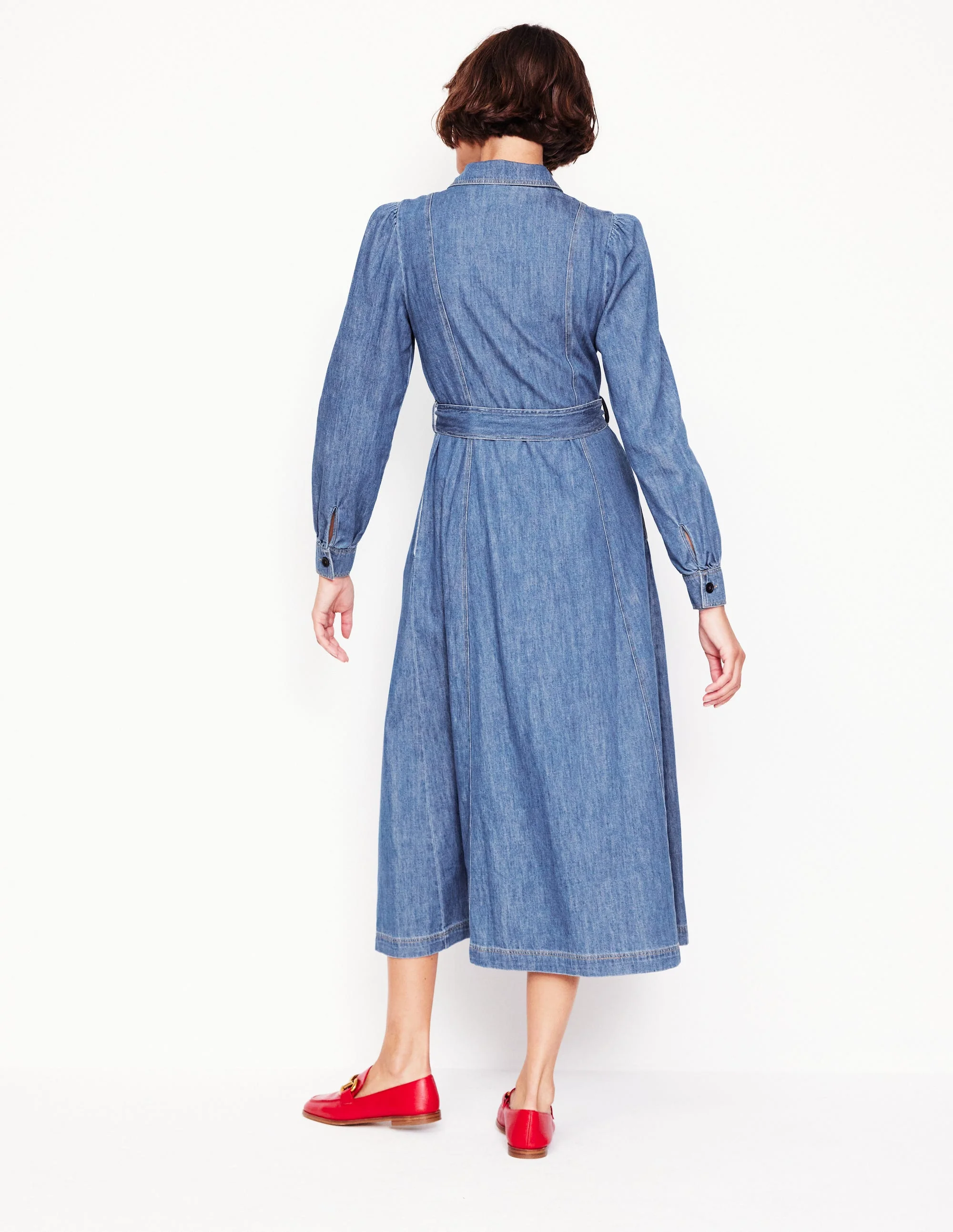 Aubrey Denim Midi Shirt Dress-Light Vintage Denim - Image 3