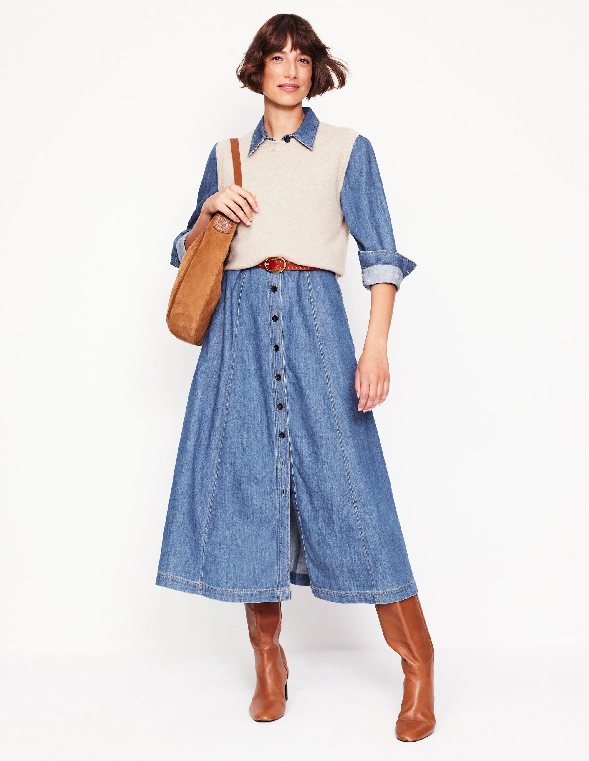 Aubrey Denim Midi Shirt Dress-Light Vintage Denim - Image 5