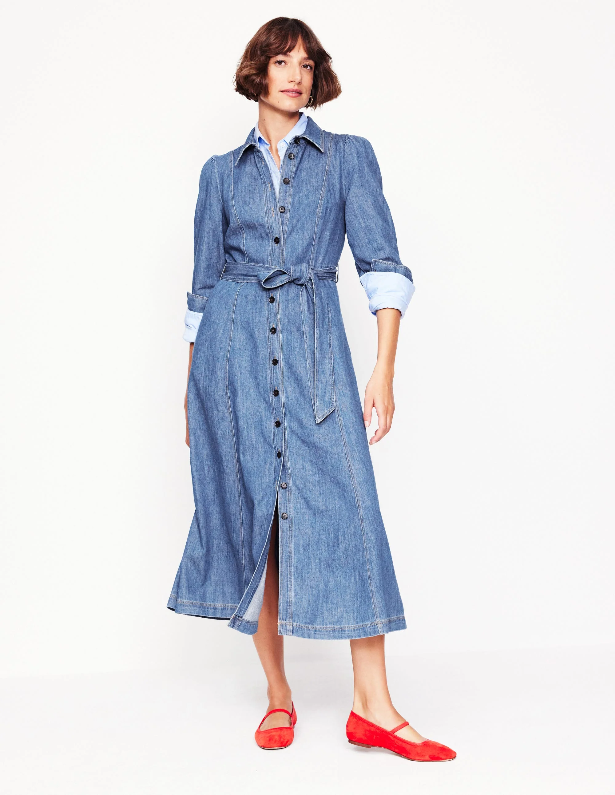 Aubrey Denim Midi Shirt Dress-Light Vintage Denim - Image 6