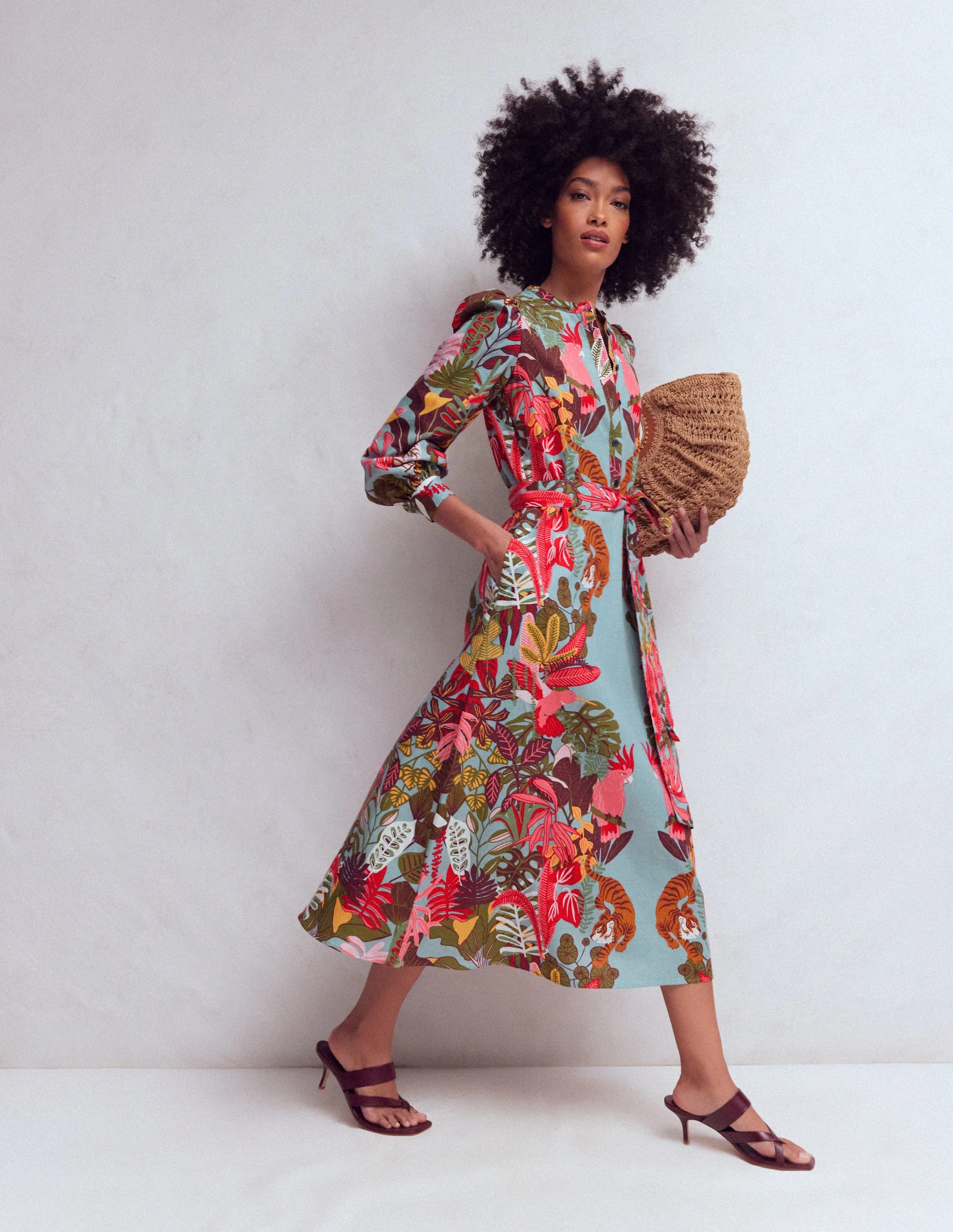 Ava Linen Blend Midi Dress-Blue Tropical Safari Placement - Image 5