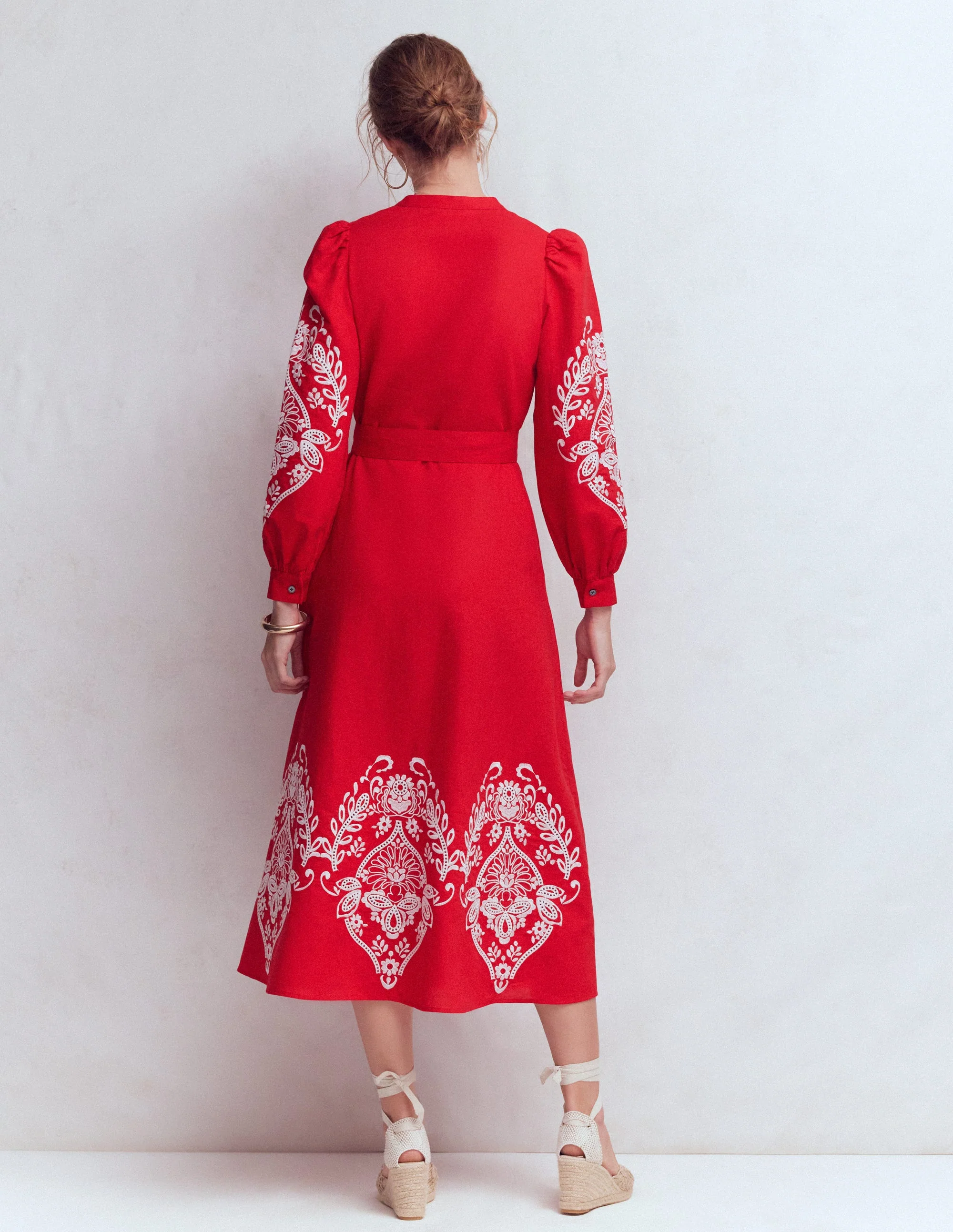Ava Linen Blend Midi Dress-Red Embroiderie - Image 3