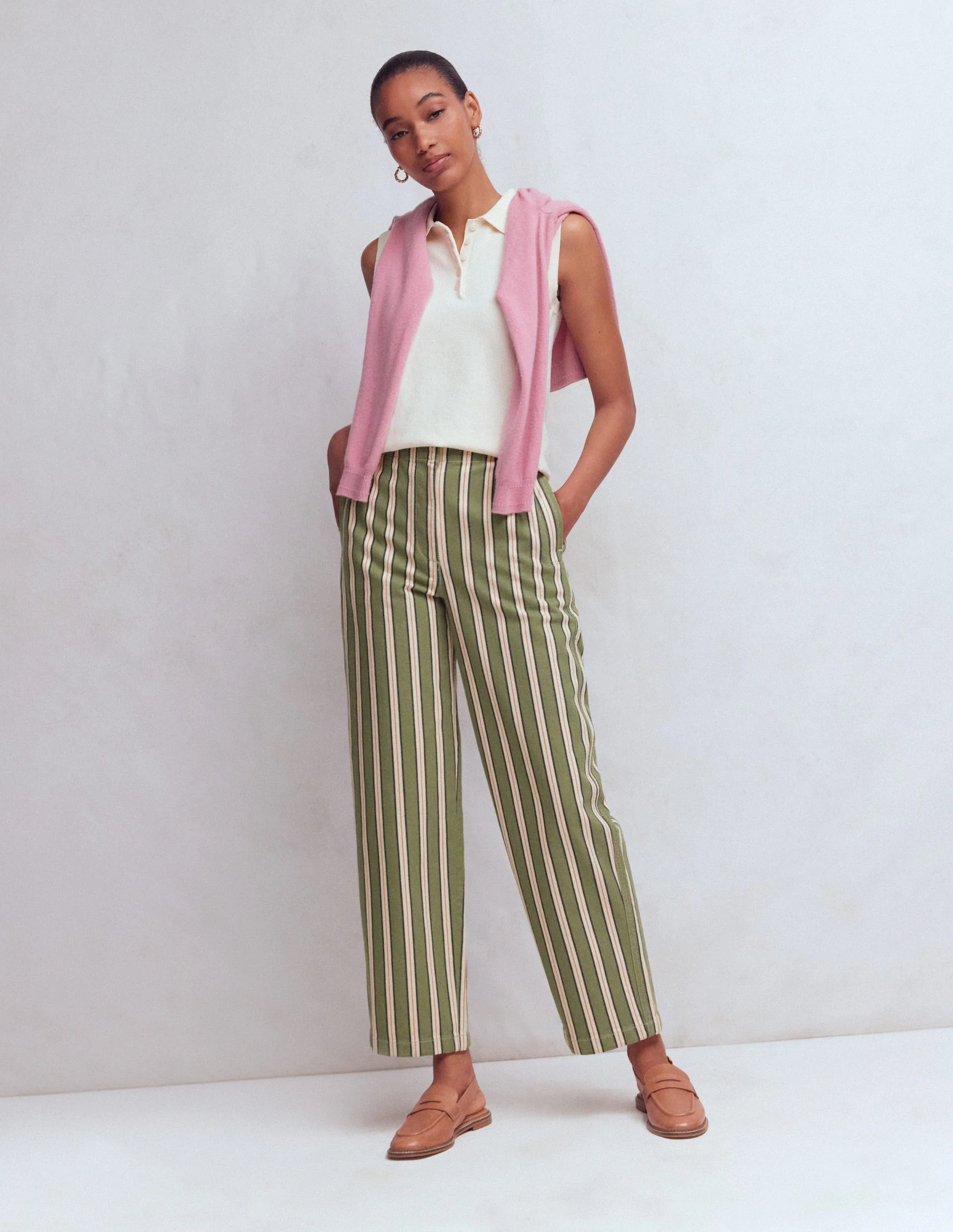 Barrel Leg Chino Pants-Green, Navy, Pink Stripe - Image 4