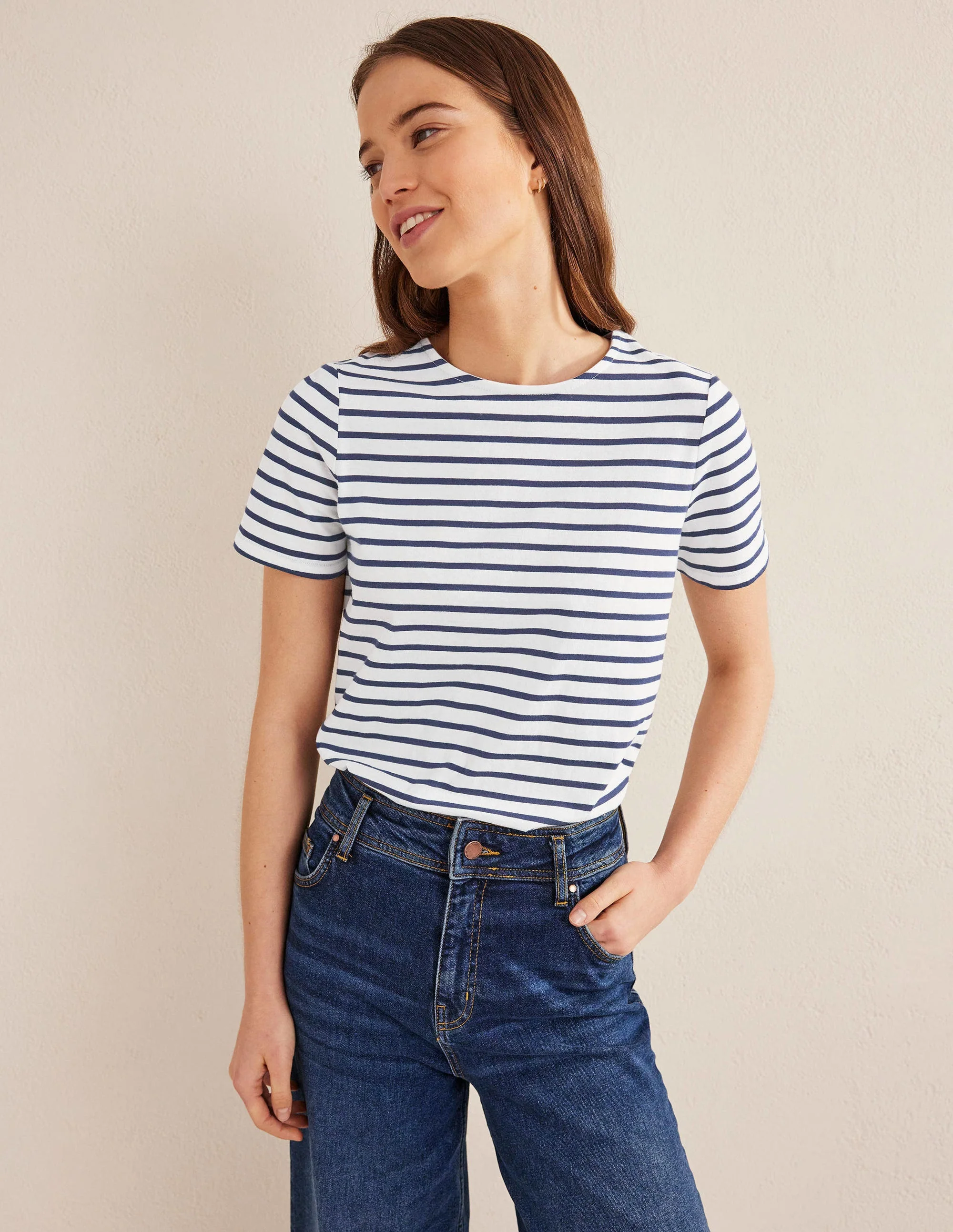 Bea Short Sleeve Breton-Ivory, Navy