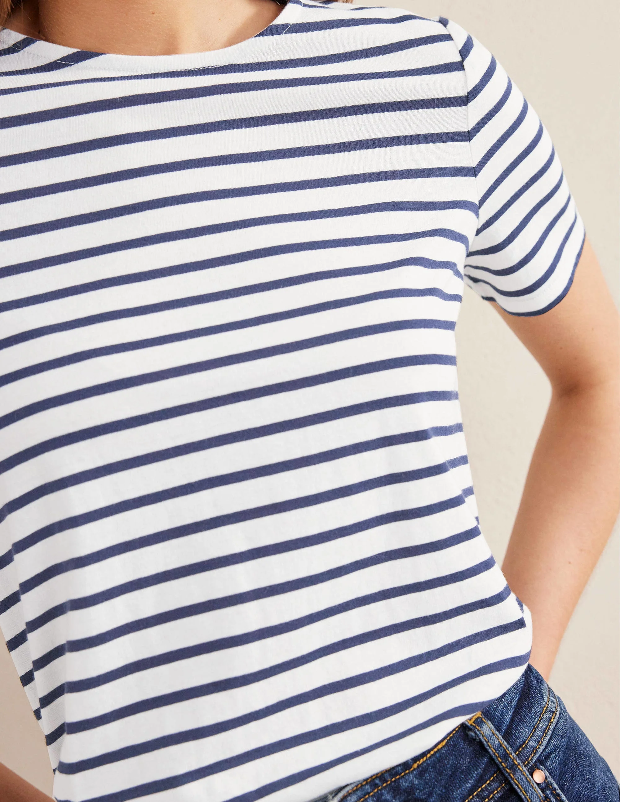 Bea Short Sleeve Breton-Ivory, Navy - Image 2