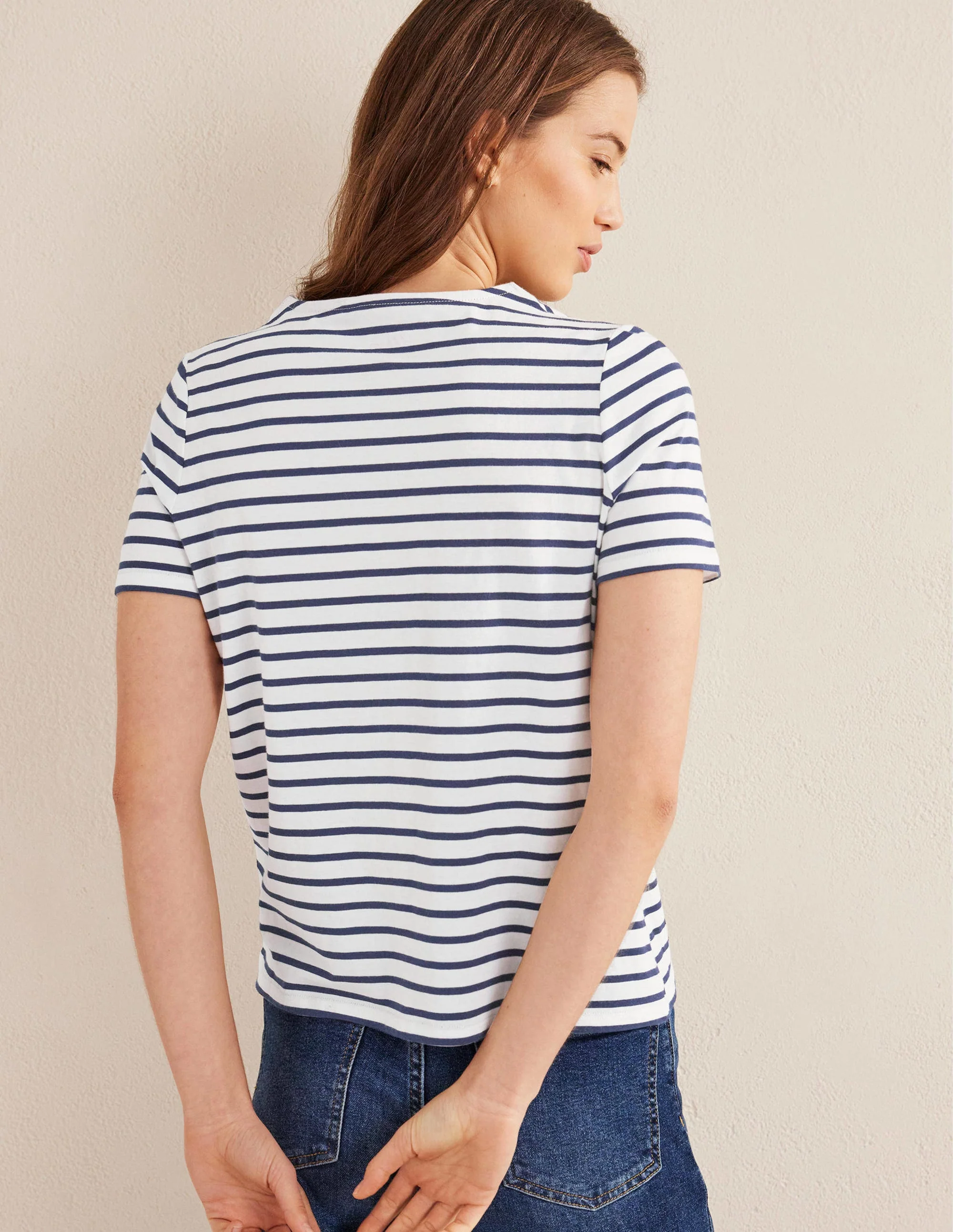 Bea Short Sleeve Breton-Ivory, Navy - Image 3
