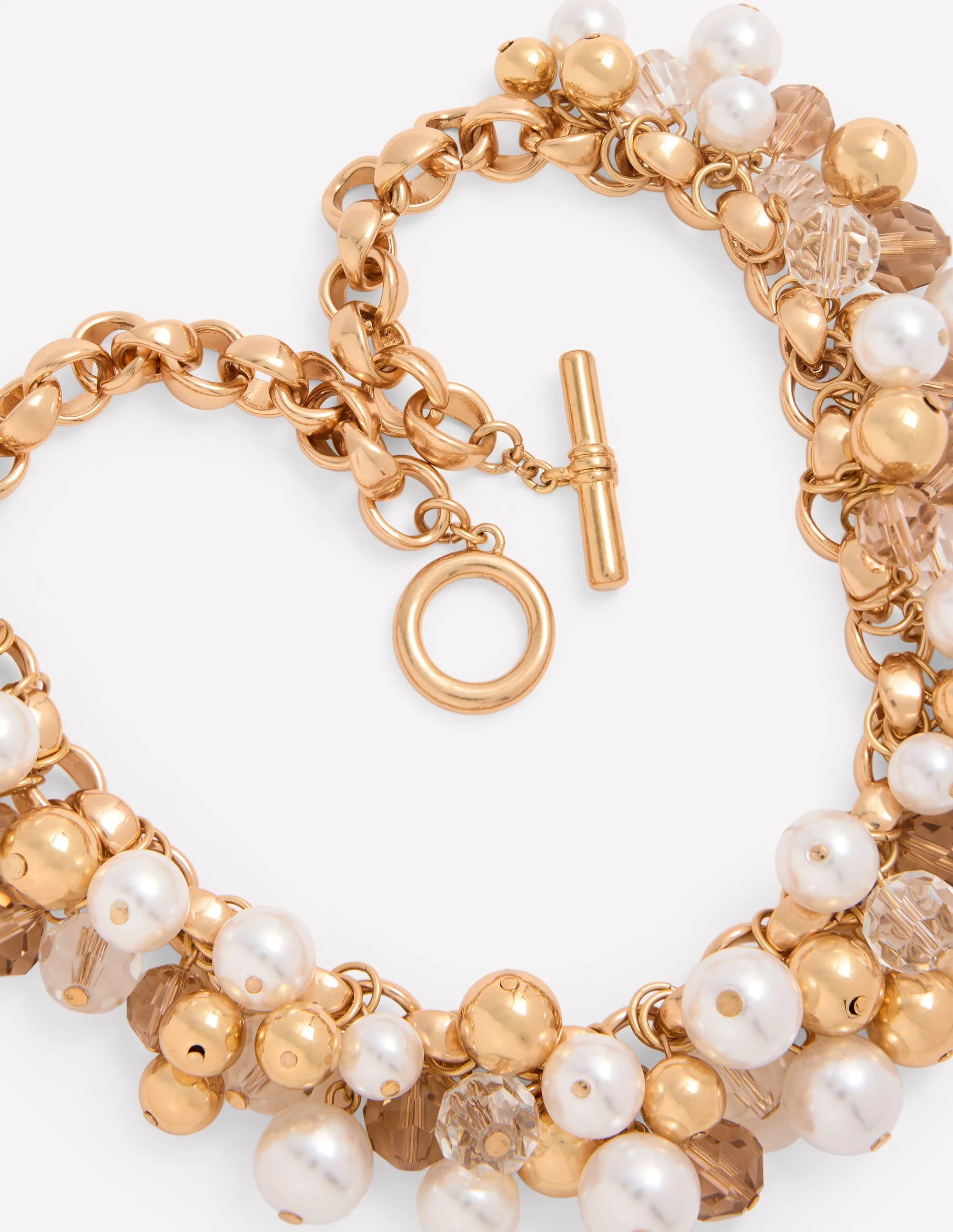 Beaded Jewel Necklace-Gold Colour/Faux Pearl - Image 3