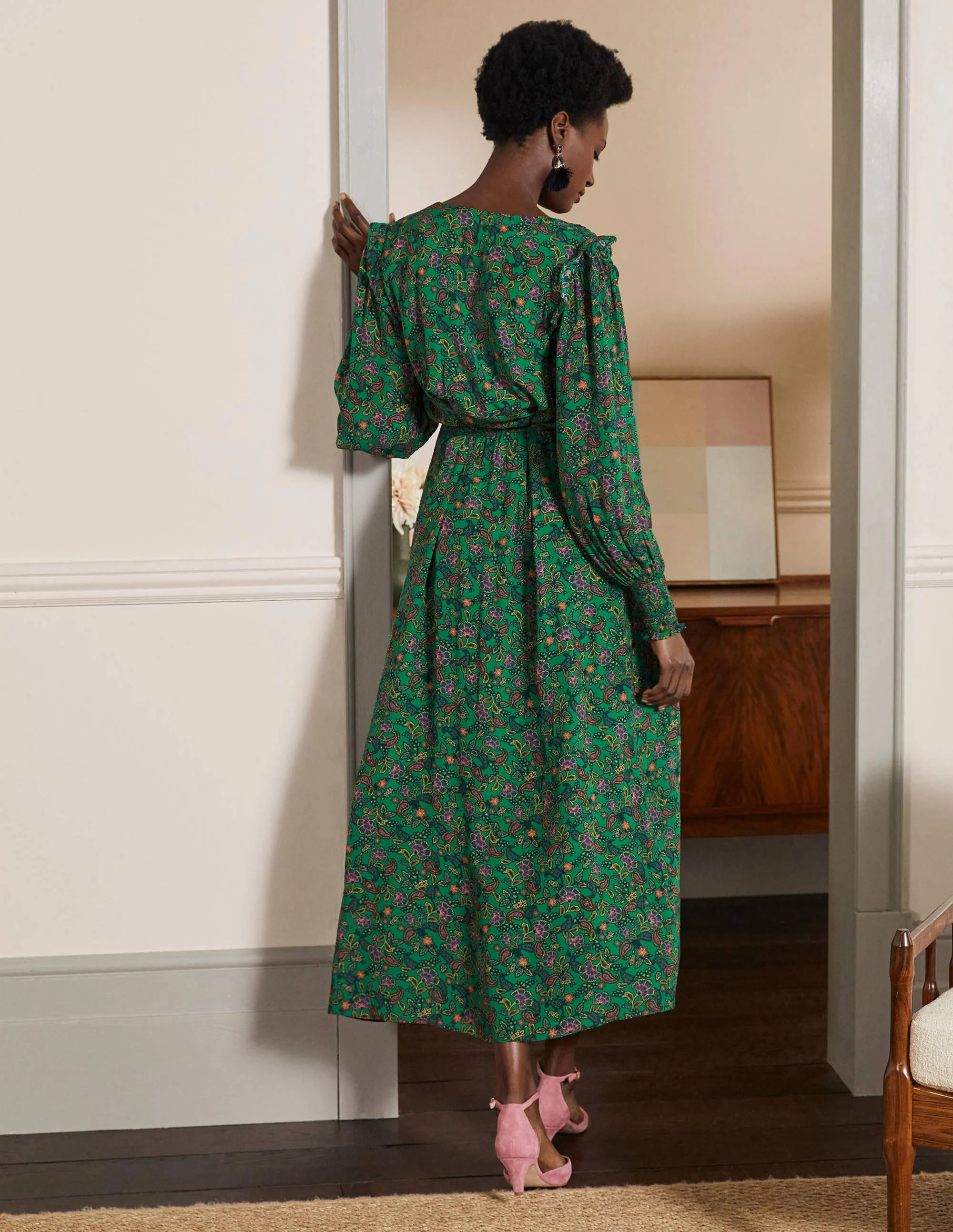 Becky Midi Wrap Dress-Highland Green, Exotic Floral - Image 3