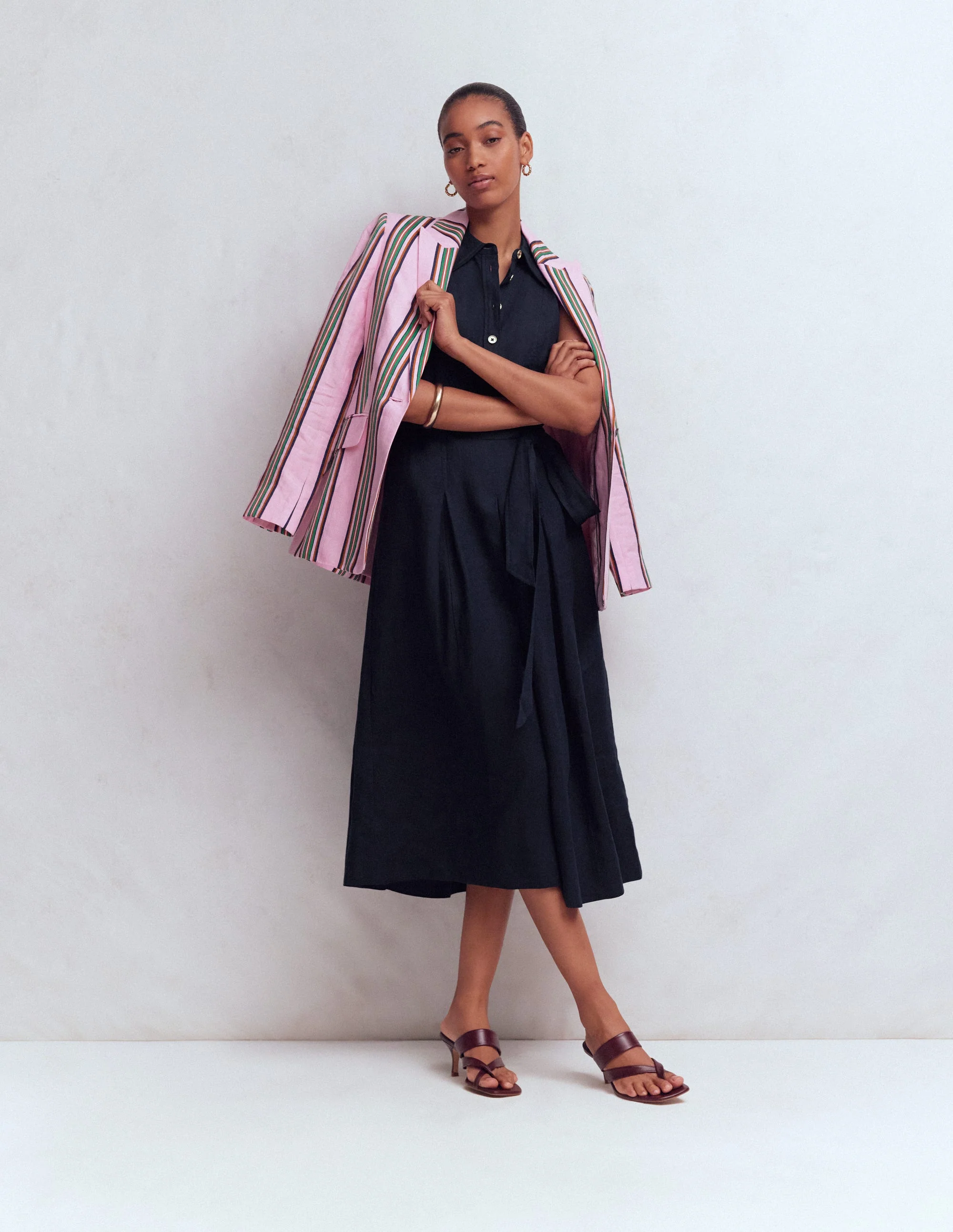 Belinda Linen Shirt Dress-Navy - Image 4