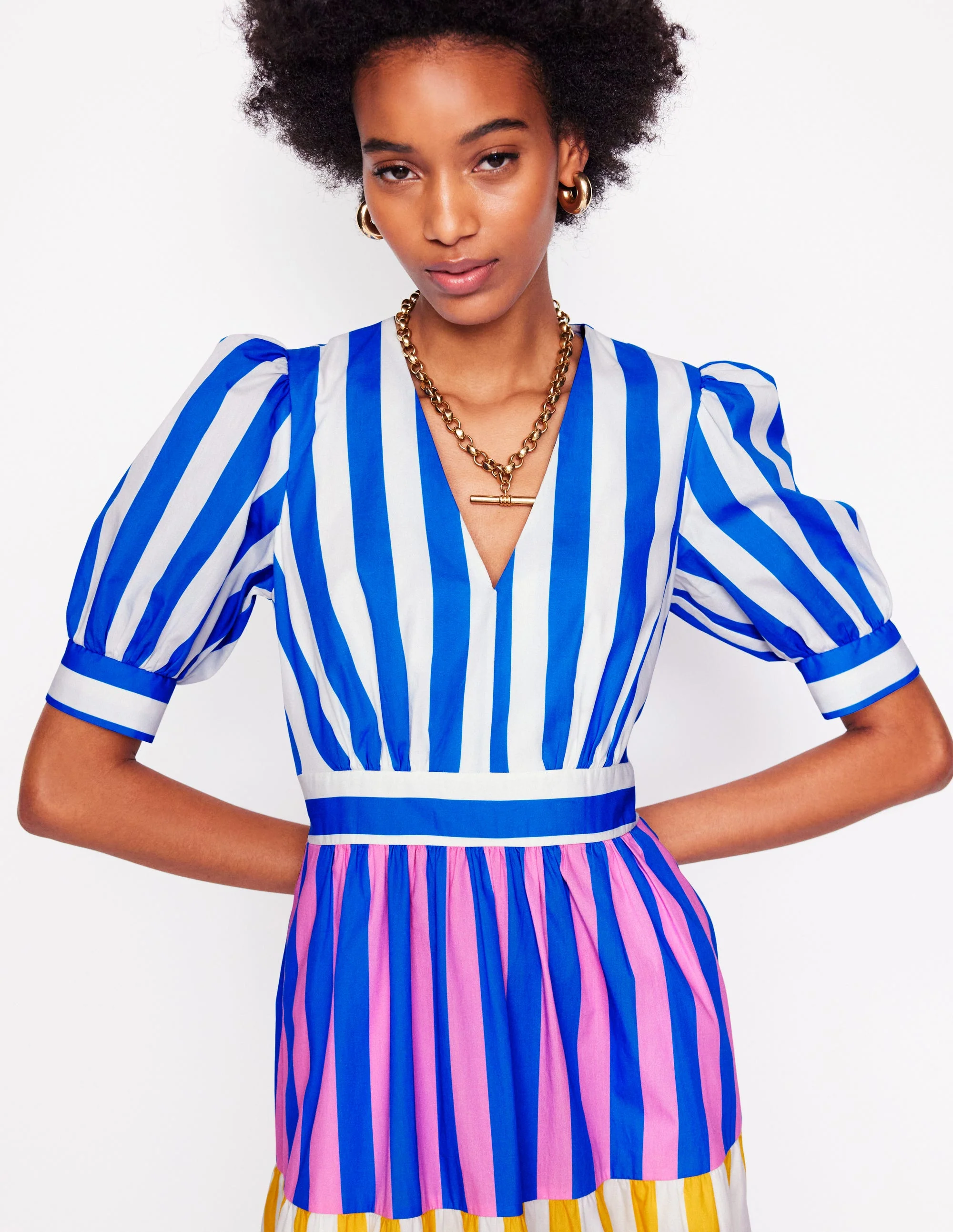 Bella Puff Sleeve Maxi Dress-Kingfisher Blue Stripe - Image 3