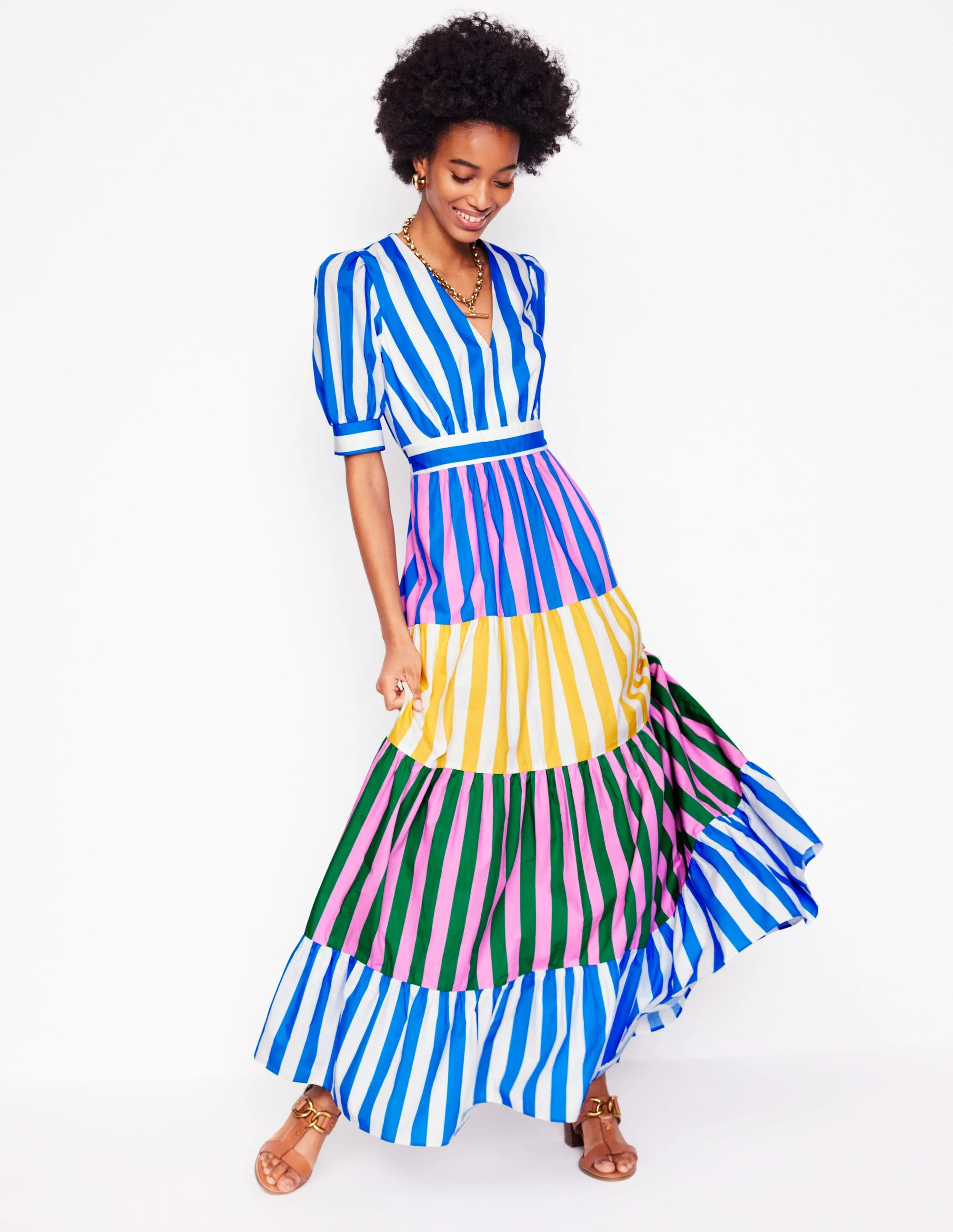 Bella Puff Sleeve Maxi Dress-Kingfisher Blue Stripe - Image 5