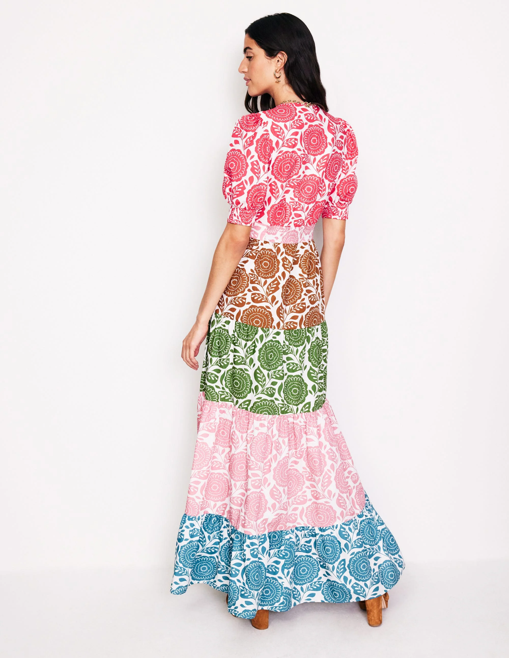 Bella Puff Sleeve Maxi Dress-Spice Red, Etched Floral - Image 3