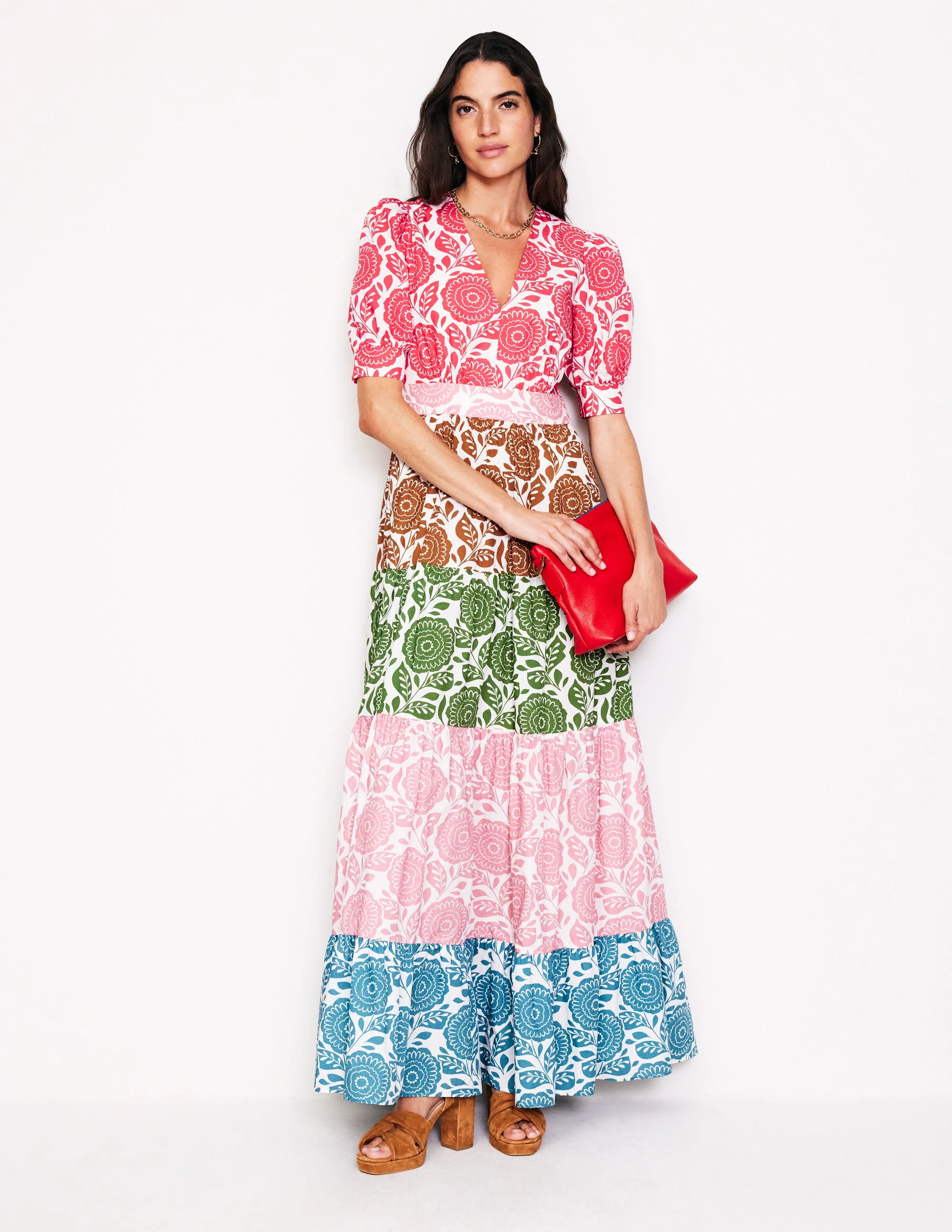 Bella Puff Sleeve Maxi Dress-Spice Red, Etched Floral - Image 4