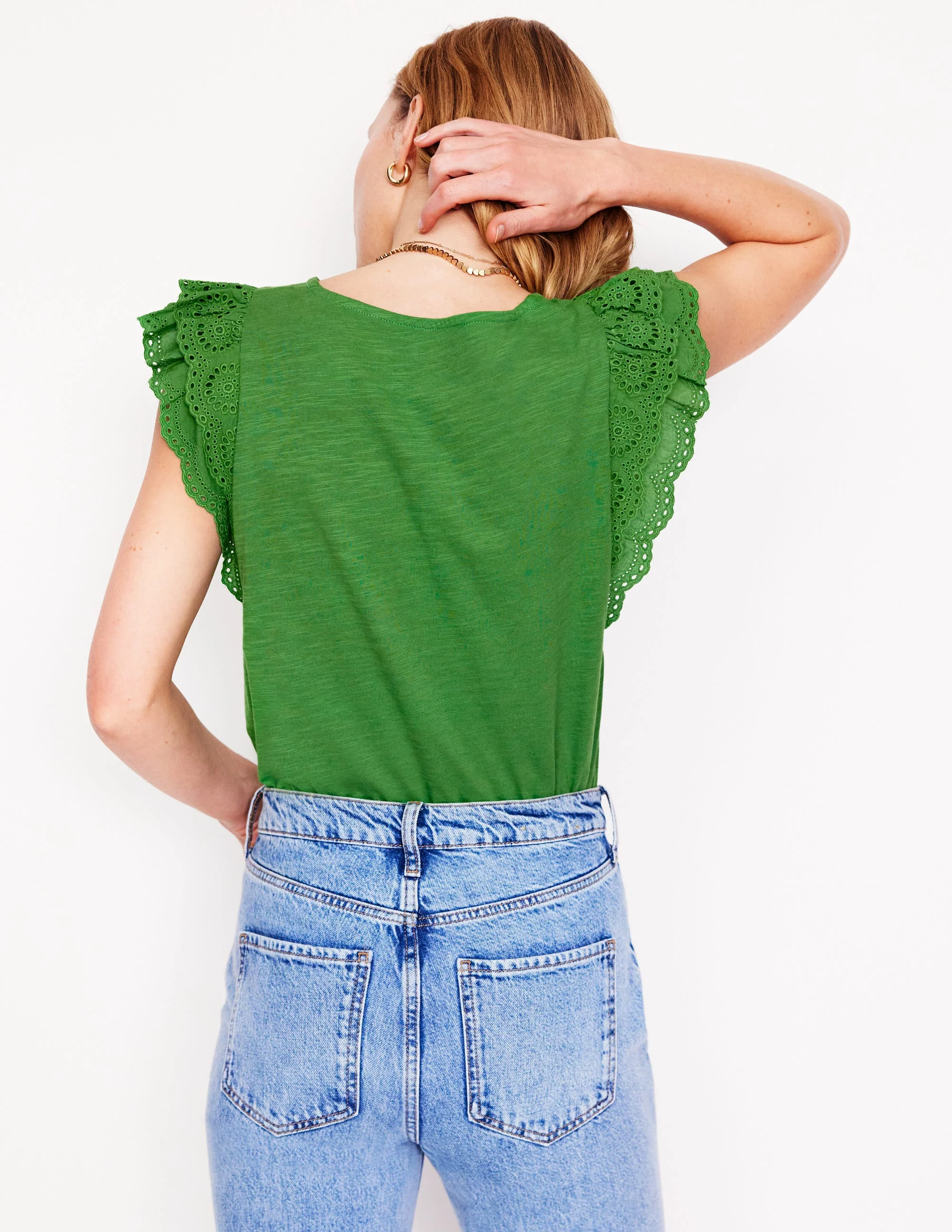 Belle Broderie Sleeve Top-Paradise Green - Image 3