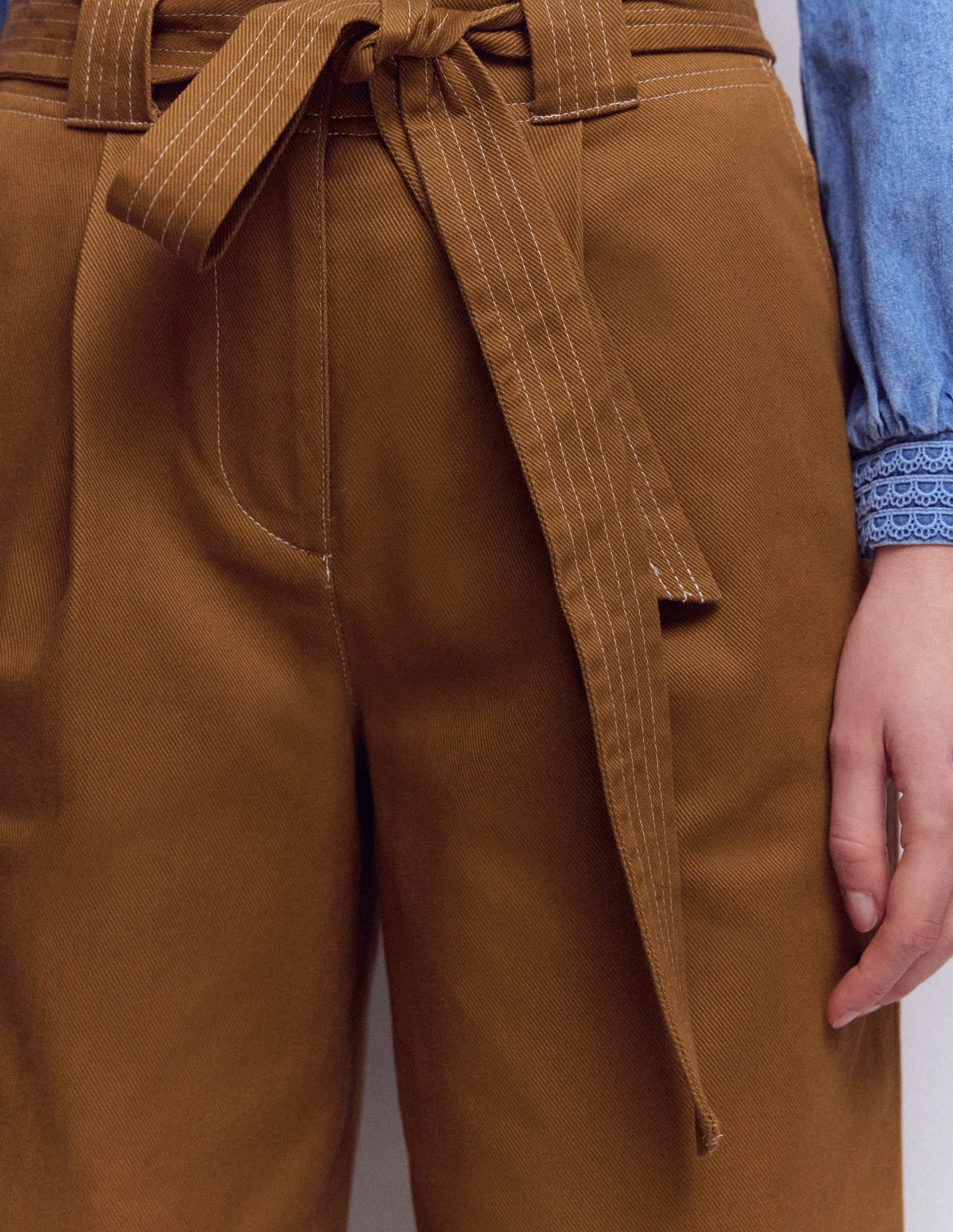 Belted Barrel Leg Pants-GINGERBREAD - Image 2