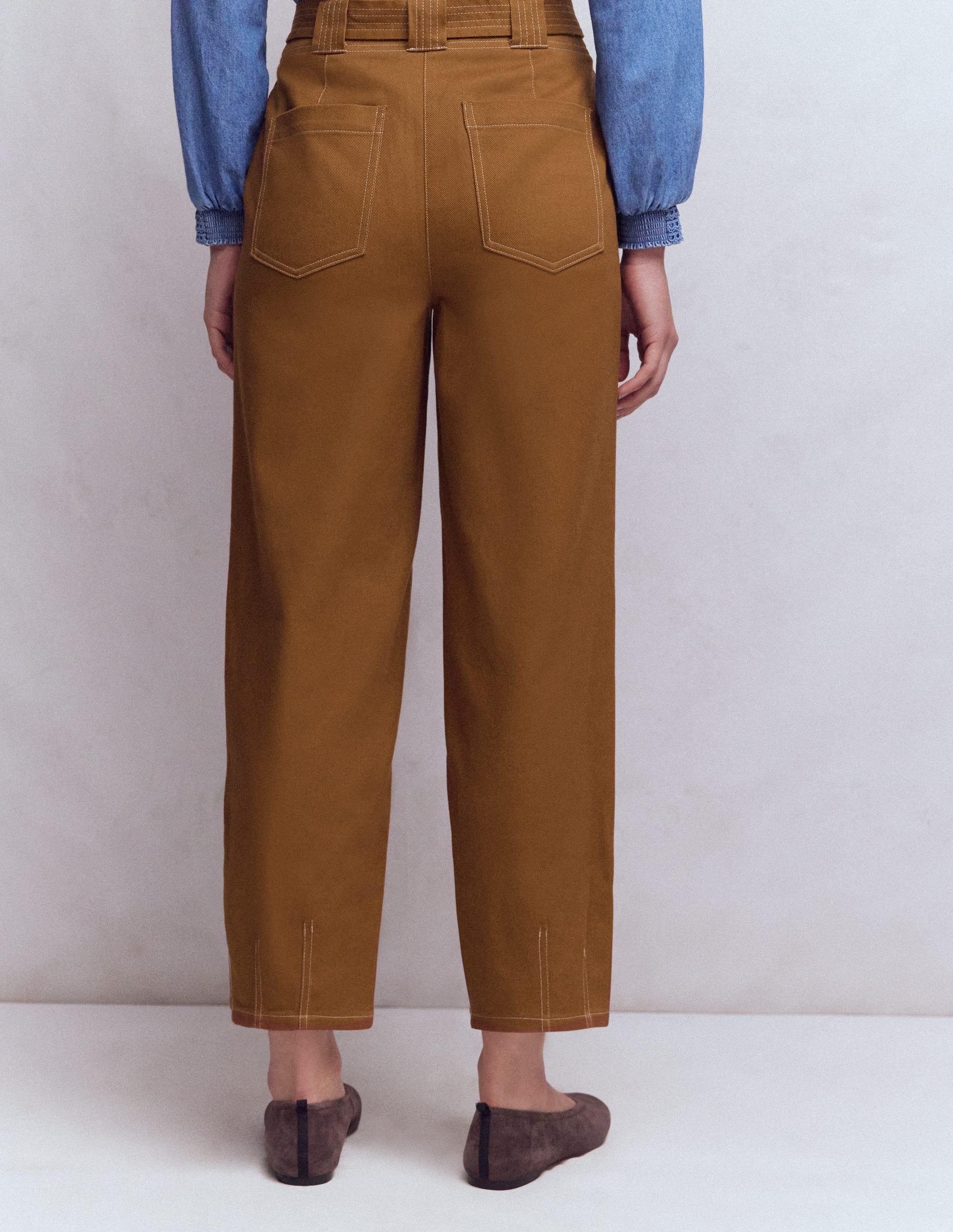 Belted Barrel Leg Pants-GINGERBREAD - Image 3