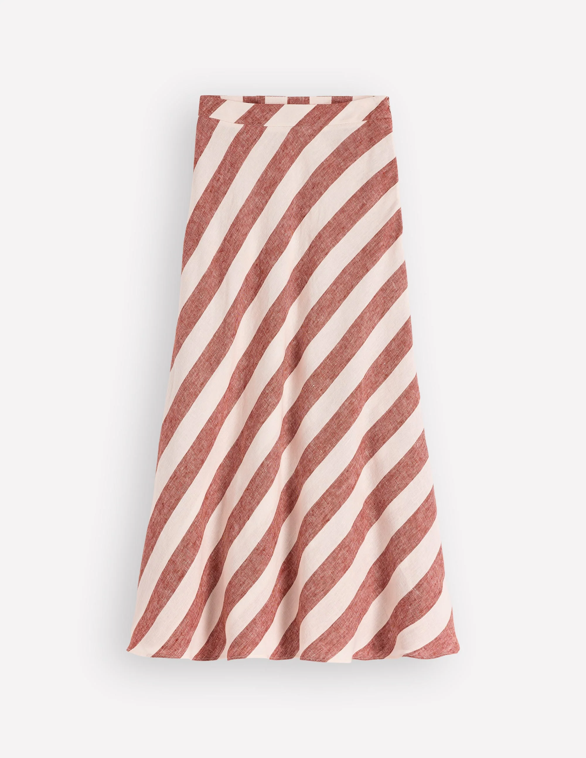 Bias Cut Linen Slip Skirt-Brown Diagonal Stripe - Image 7