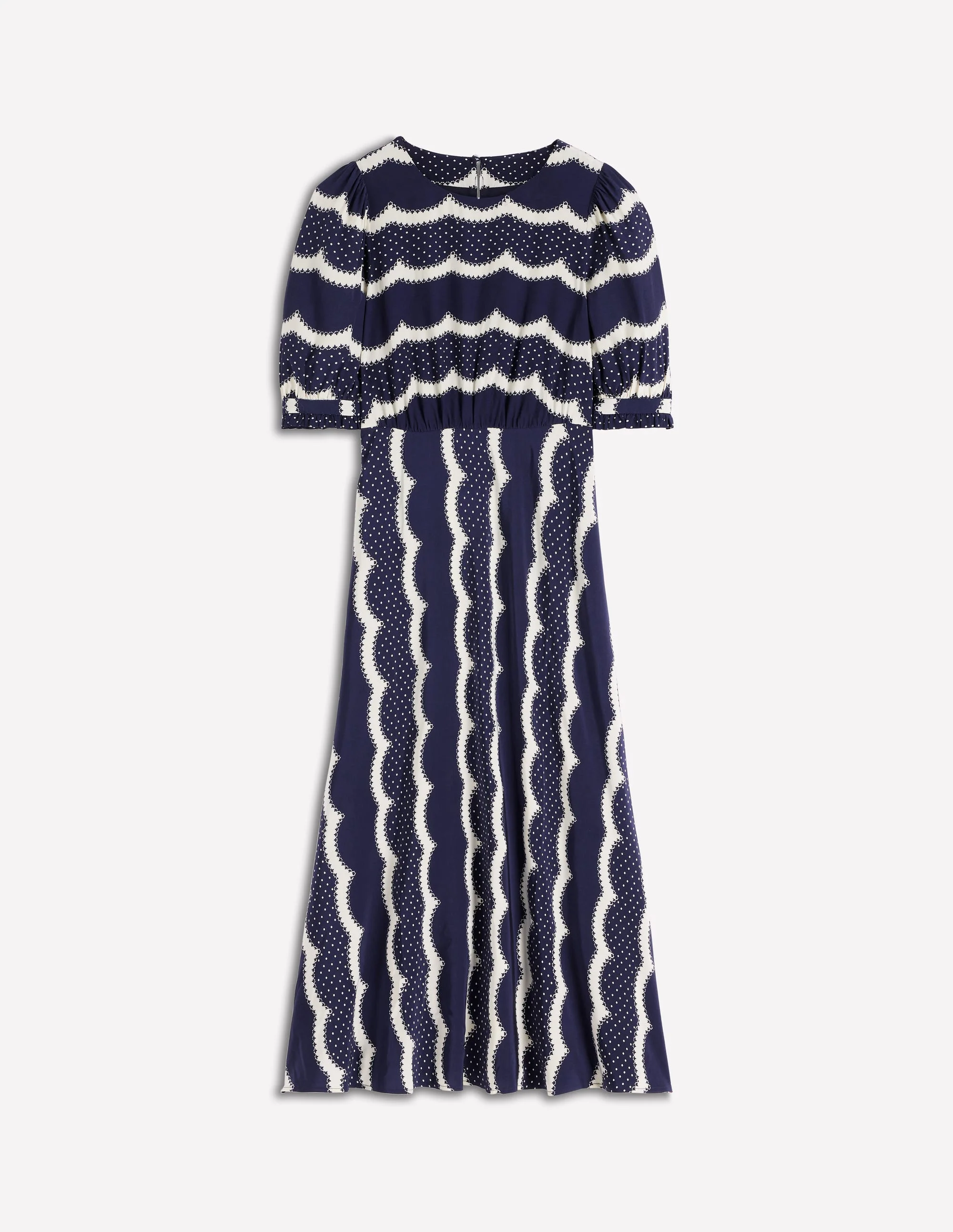 Blanca Midi Tea Dress-French Navy, Dainty Scallop - Image 8