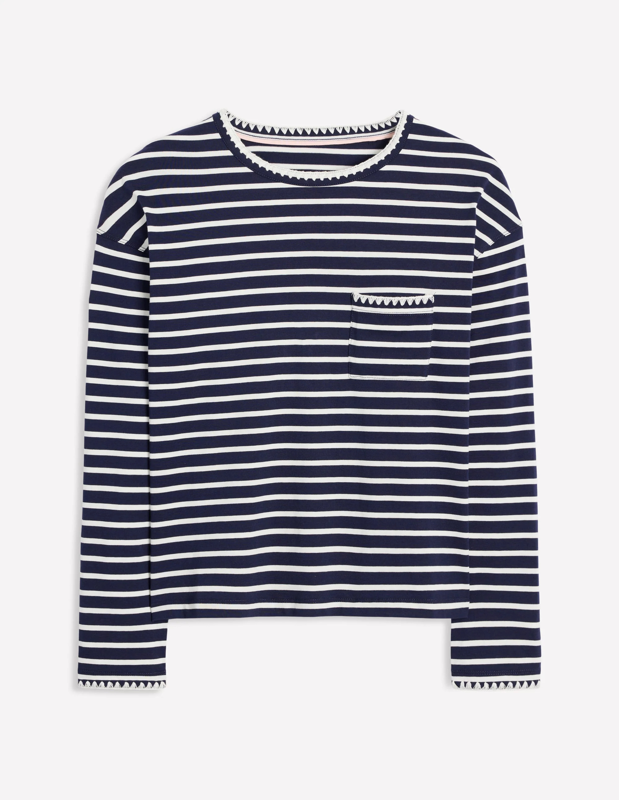 Blanket Stitch Boxy Top-Navy, Ivory - Image 5