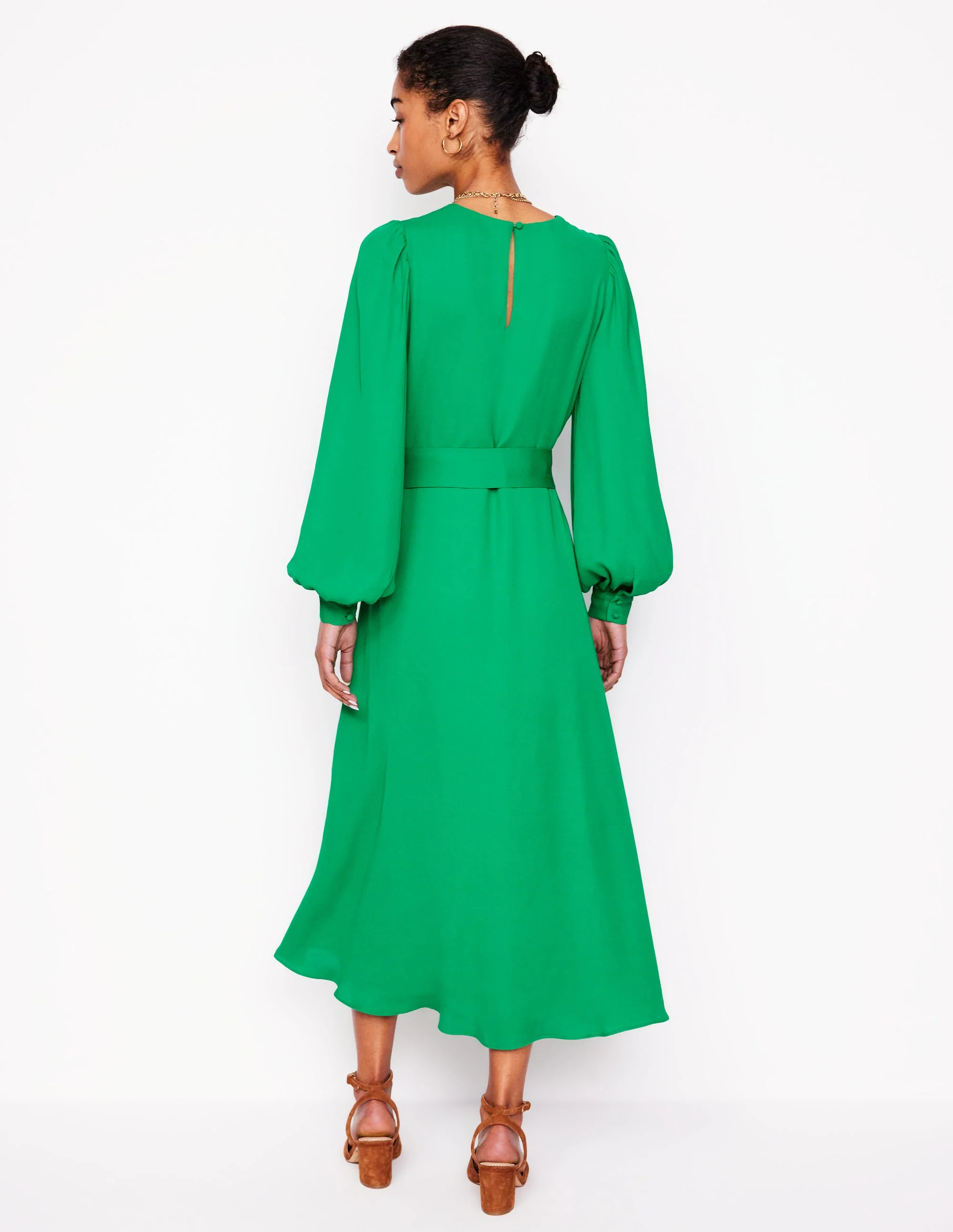 Blouson Sleeve Midi Dress-Rich Emerald - Image 3