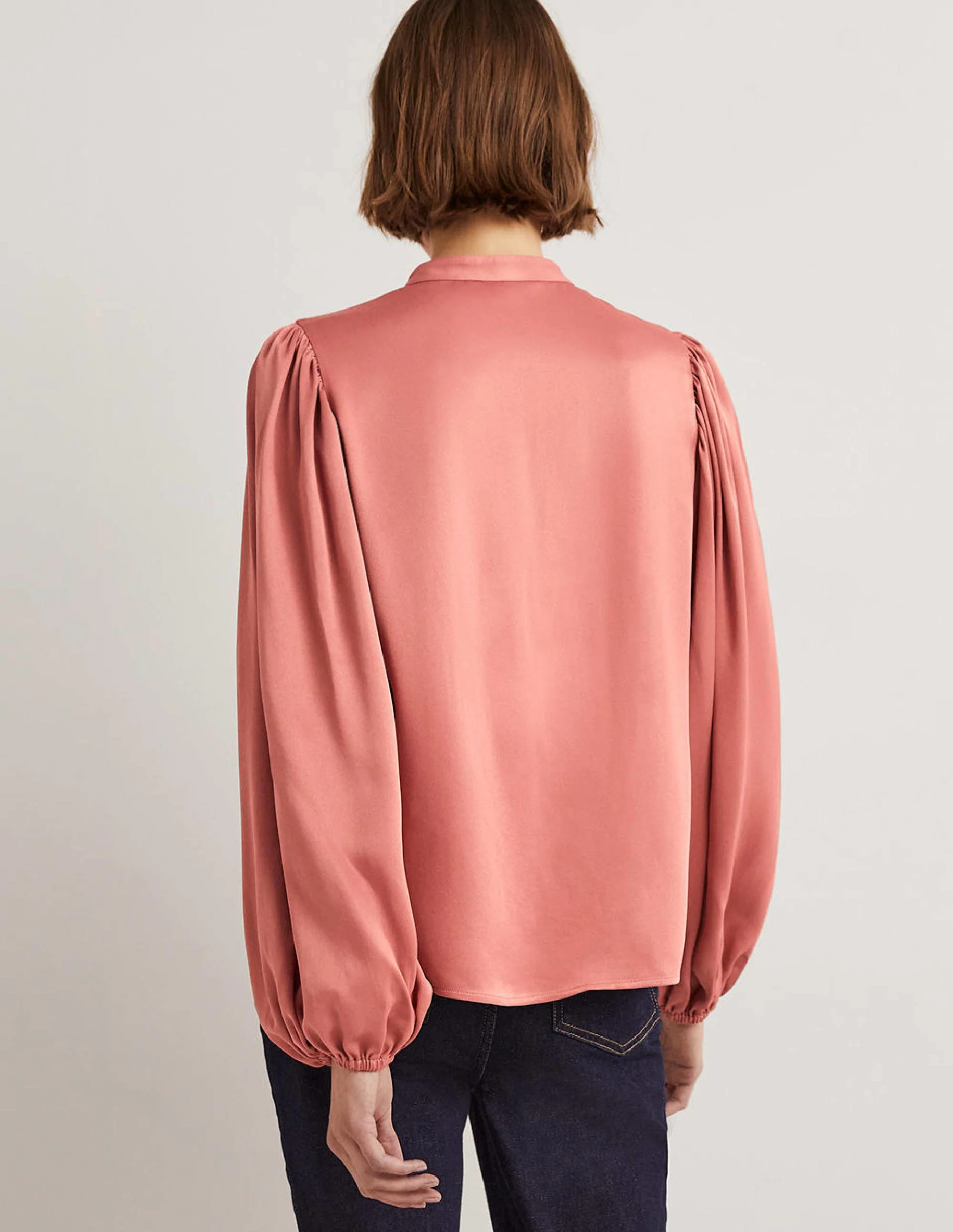Blouson Sleeve Satin Shirt-Dusty Rose - Image 3