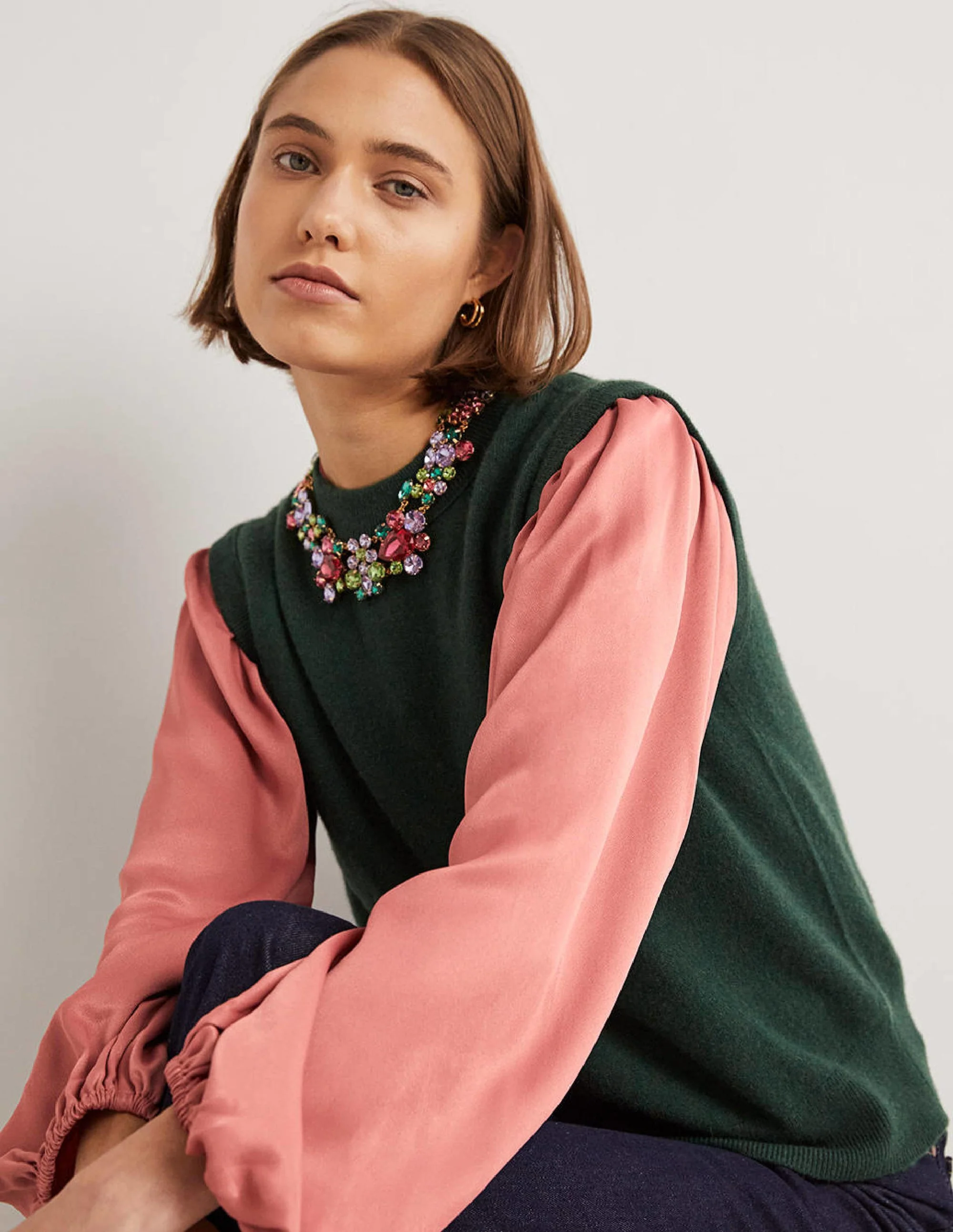 Blouson Sleeve Satin Shirt-Dusty Rose - Image 4