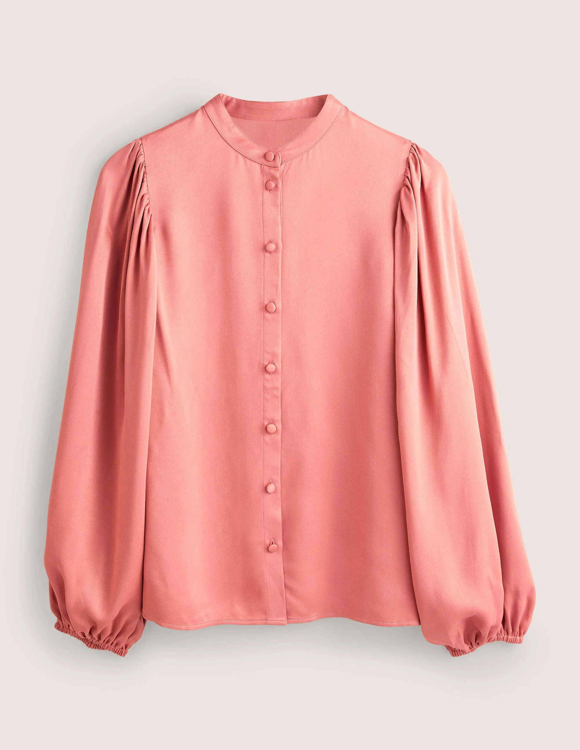Blouson Sleeve Satin Shirt-Dusty Rose - Image 5