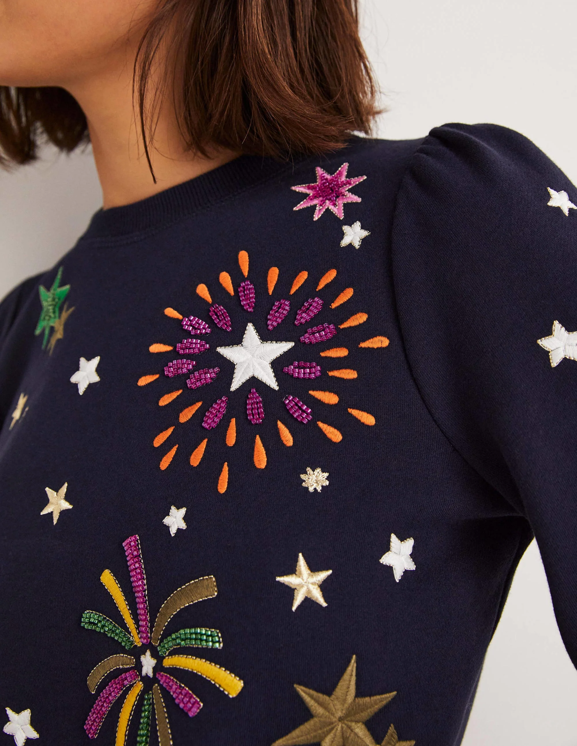 Blouson Sleeve Sweatshirt-Navy Fireworks - Image 2