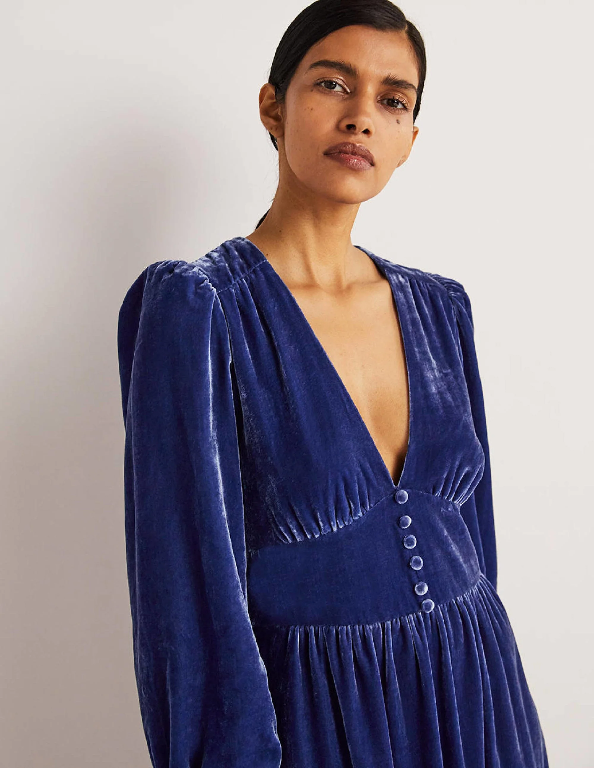 Blue Velvet Midi Party Dress-Sea Blue - Image 2