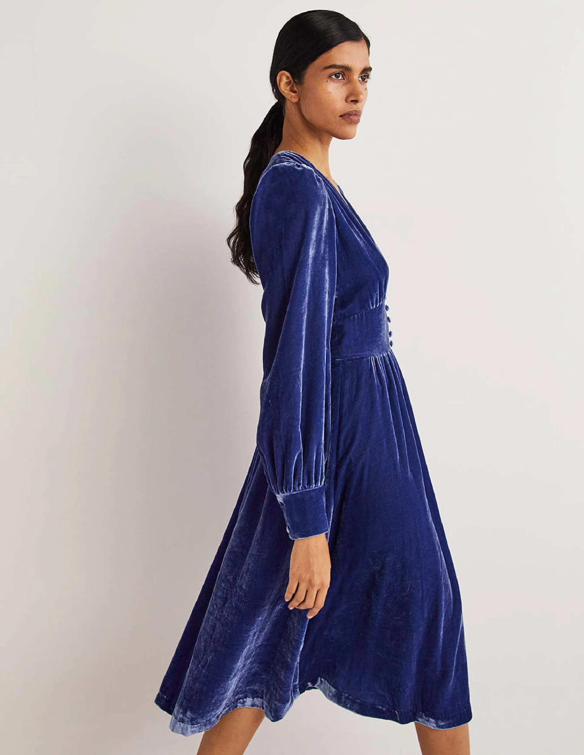 Blue Velvet Midi Party Dress-Sea Blue - Image 4