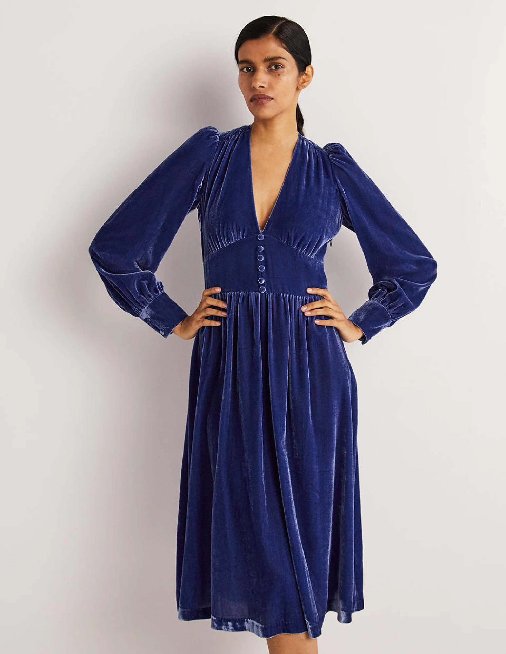 Blue Velvet Midi Party Dress-Sea Blue - Image 5