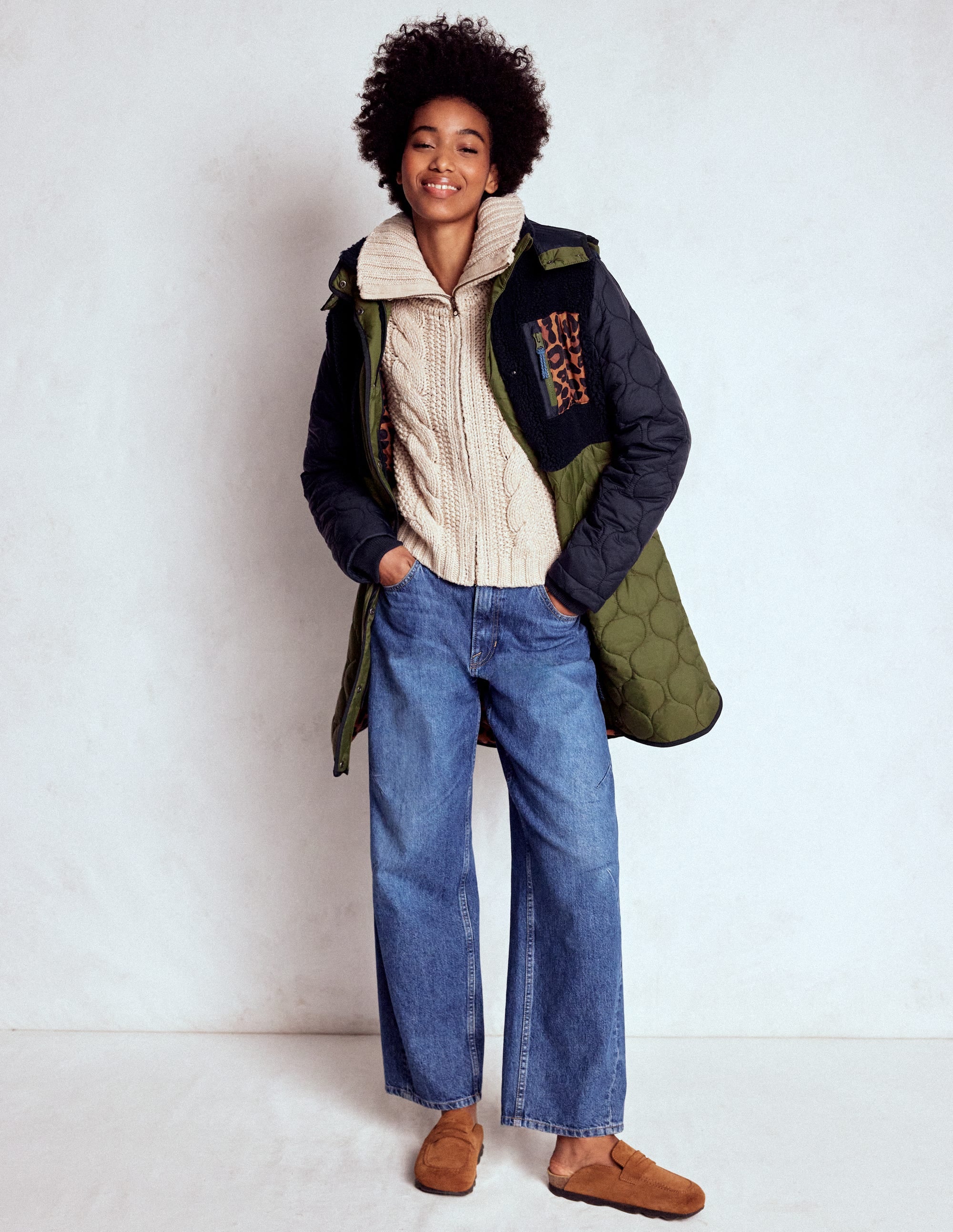 Borg Mix Coat-Navy & Khaki Mix - Image 4