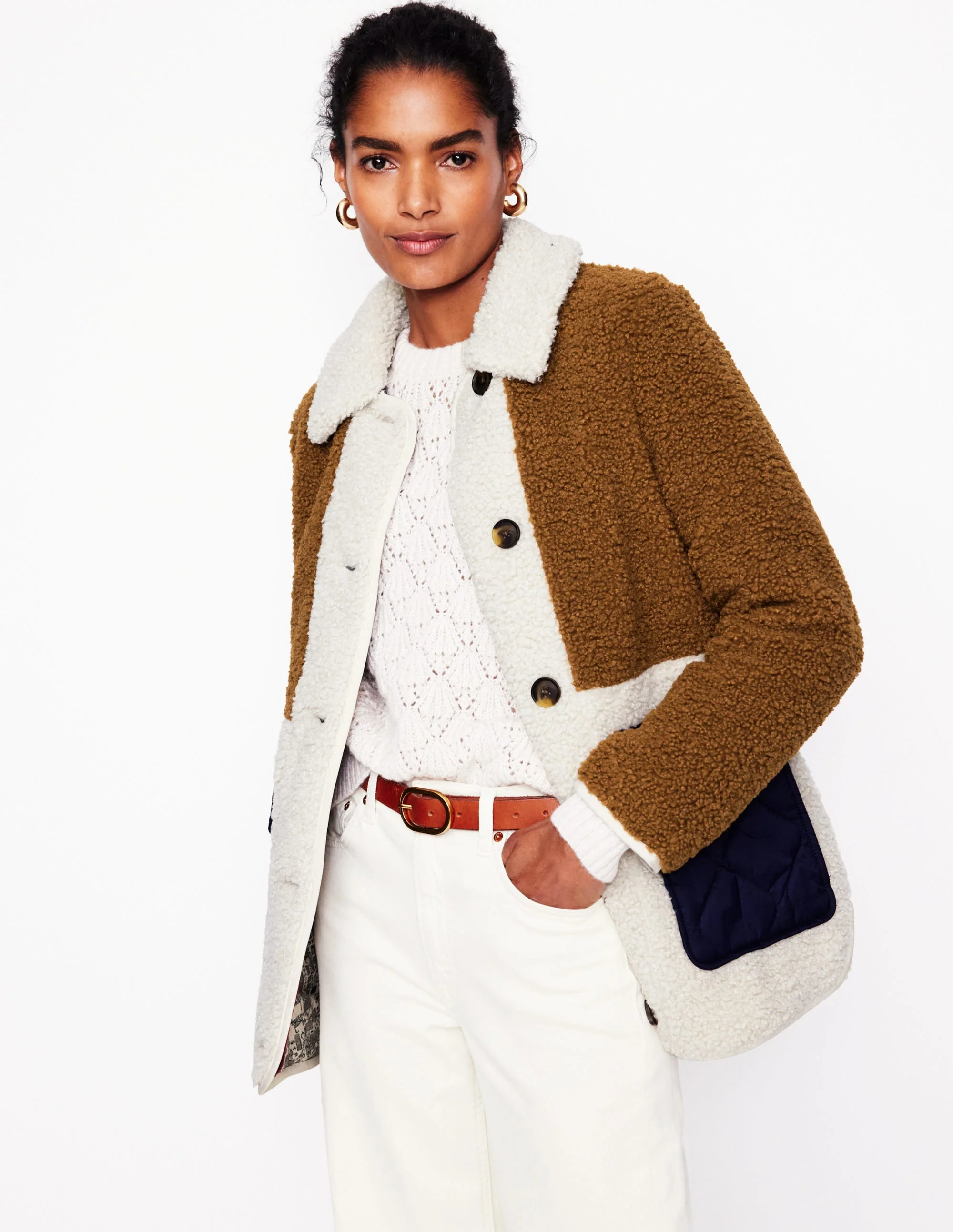 Borg Quilted Coat-Brown - Image 2