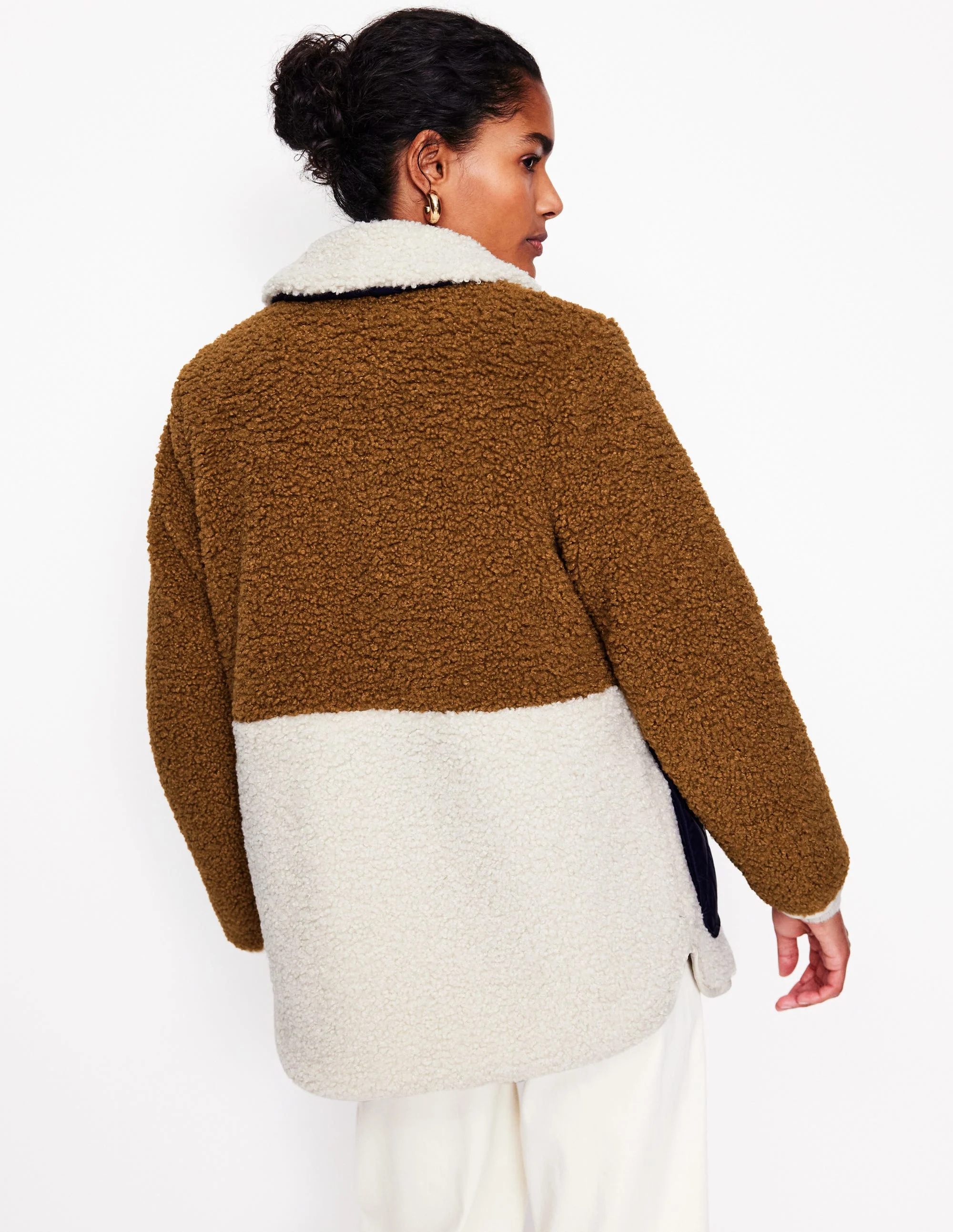 Borg Quilted Coat-Brown - Image 4