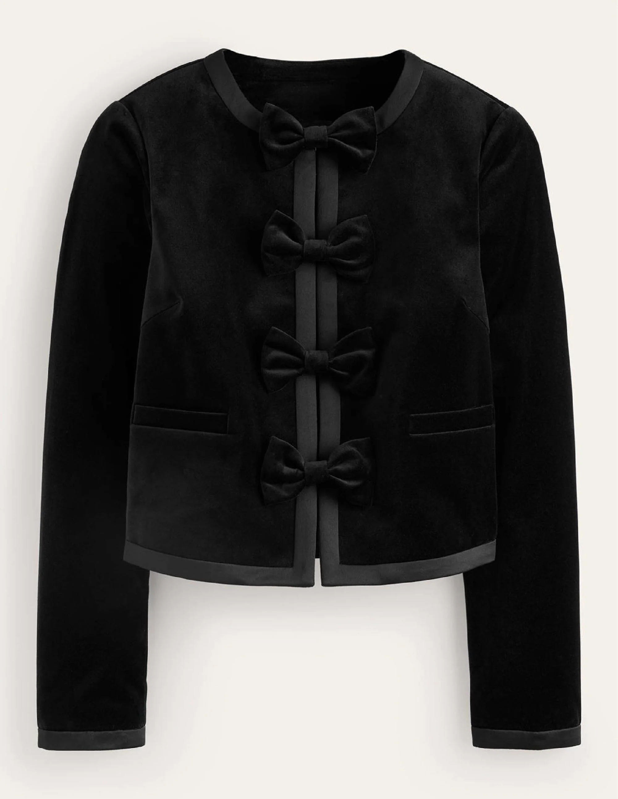 Bow-Trim Collarless Jacket-Black - Image 6