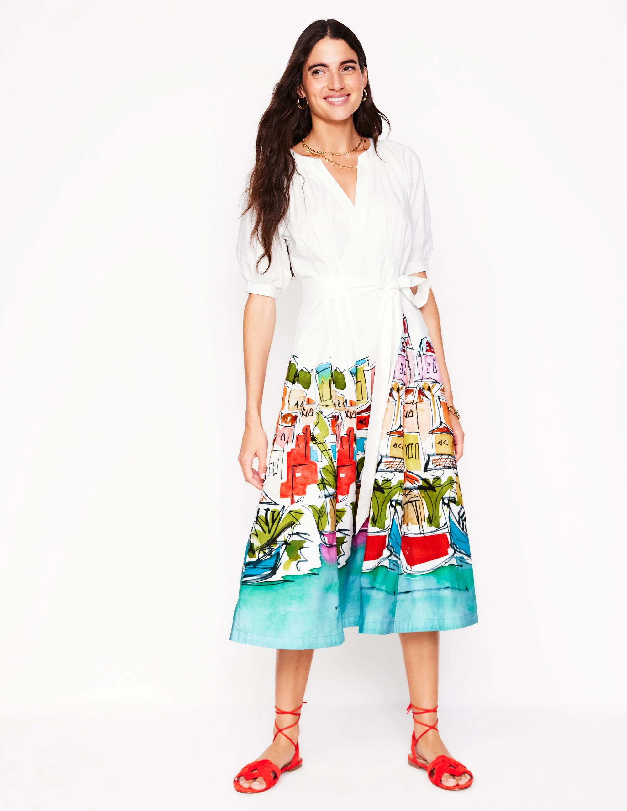Bria Puff Sleeve Midi Dress-Multi, Rainbow Village - Image 5