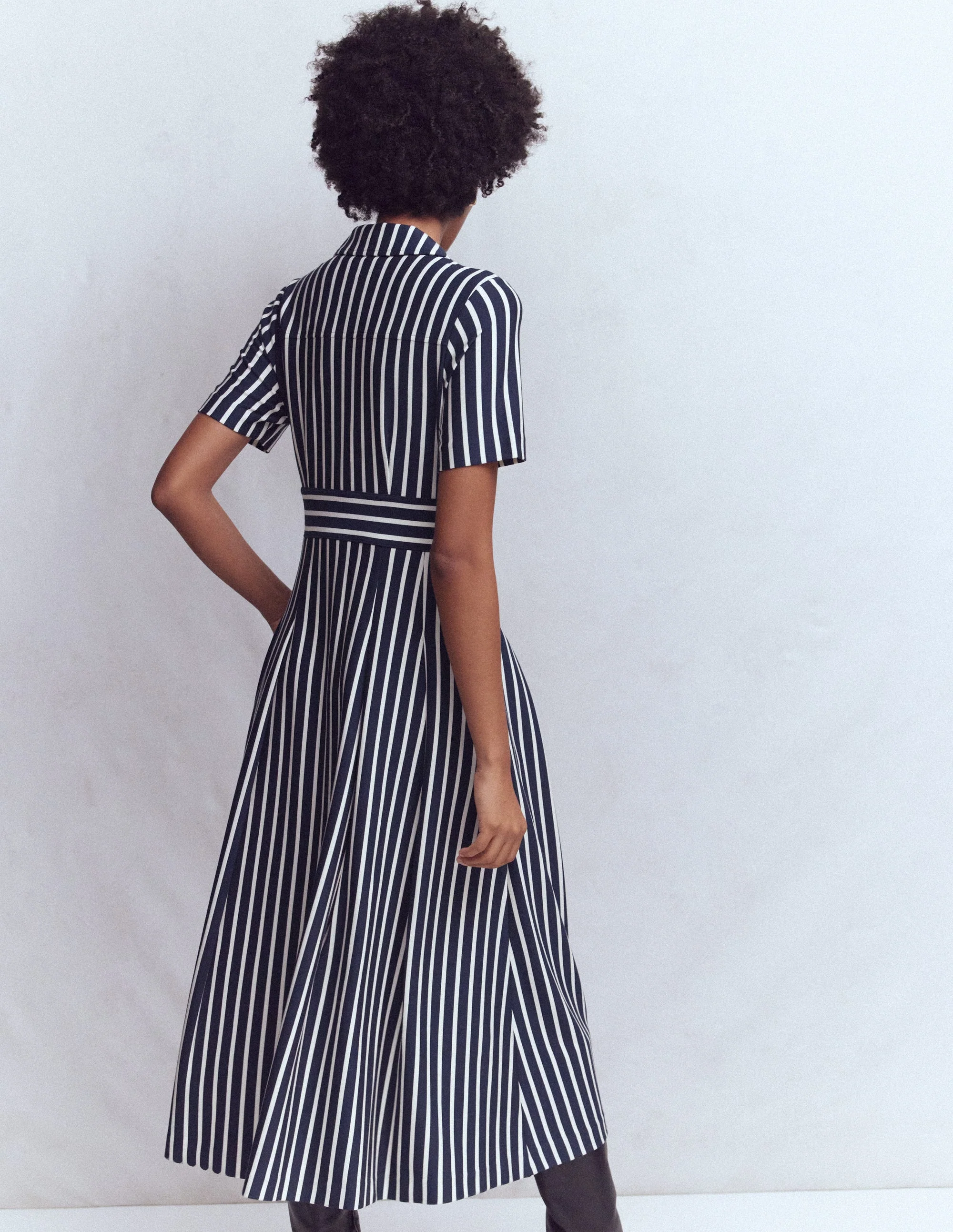 Bridget Ponte Shirt Dress-Navy and Ivory Stripe - Image 3