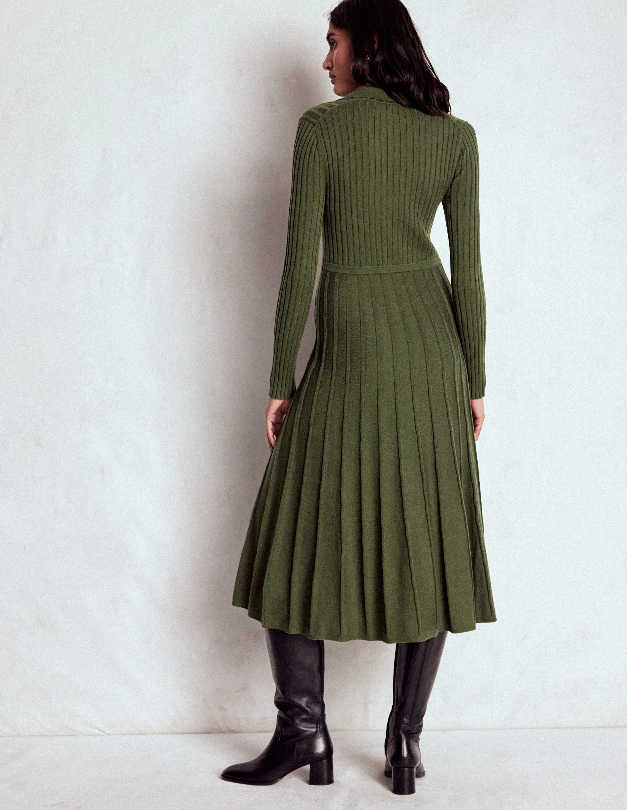 Brönte Knitted Rib Shirt Dress-Woodland Green - Image 3