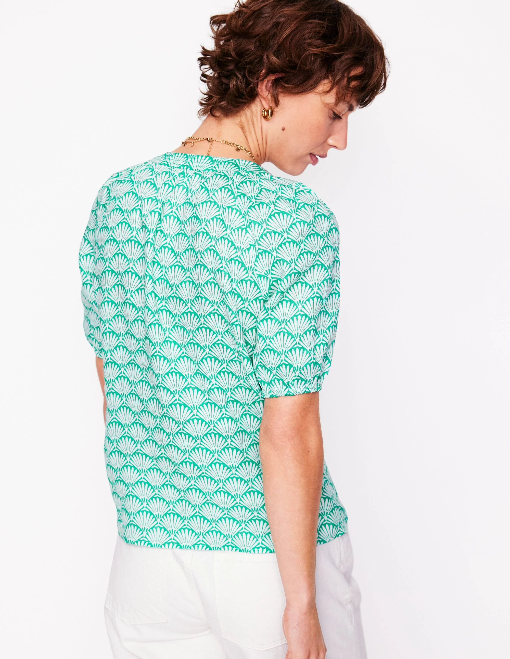 Brooke Linen Top-Aquamarine, Deco Palm - Image 4