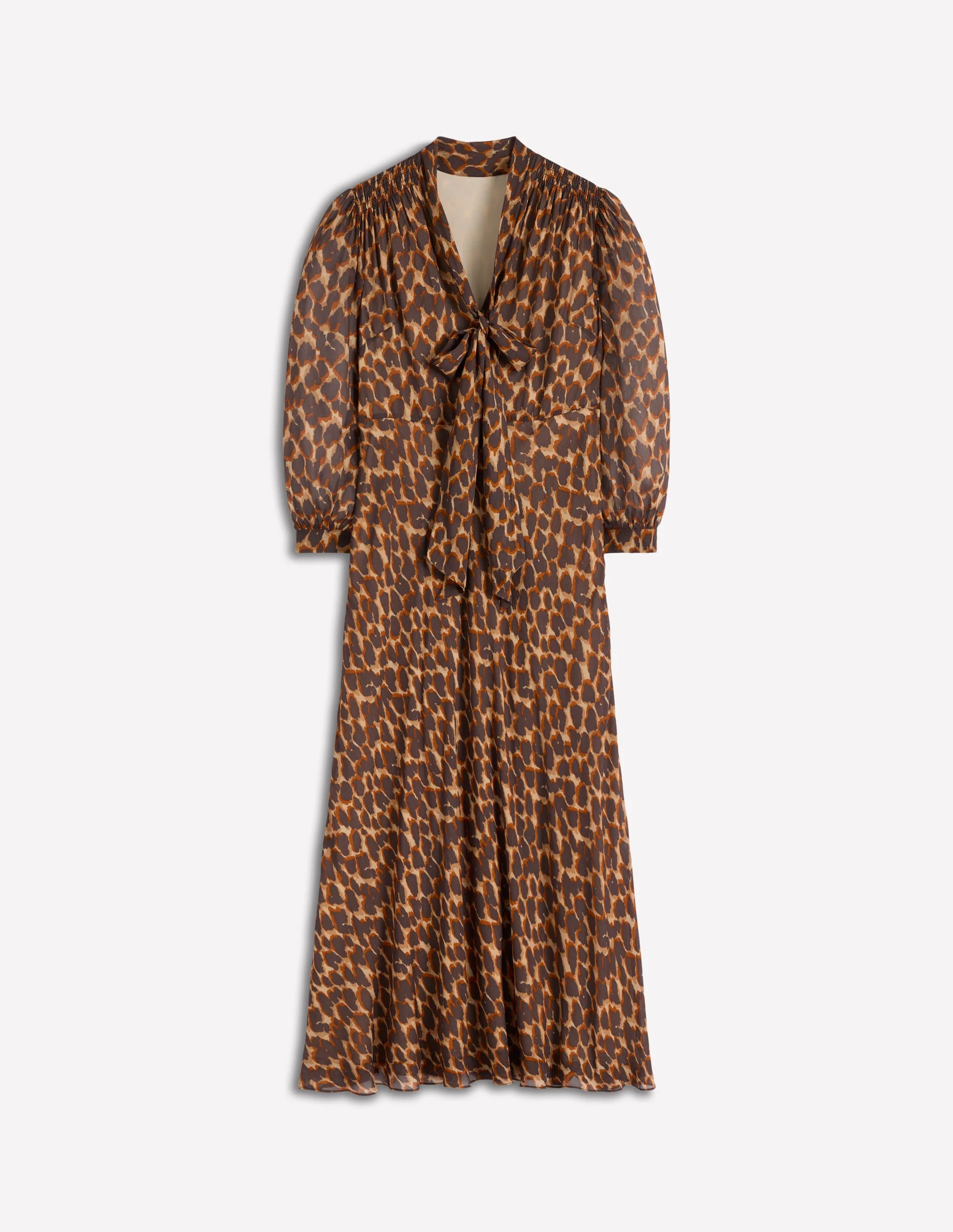 Brooke Tie Neck Tea Dress-Sand, Abstract Leopard Spot - Image 6