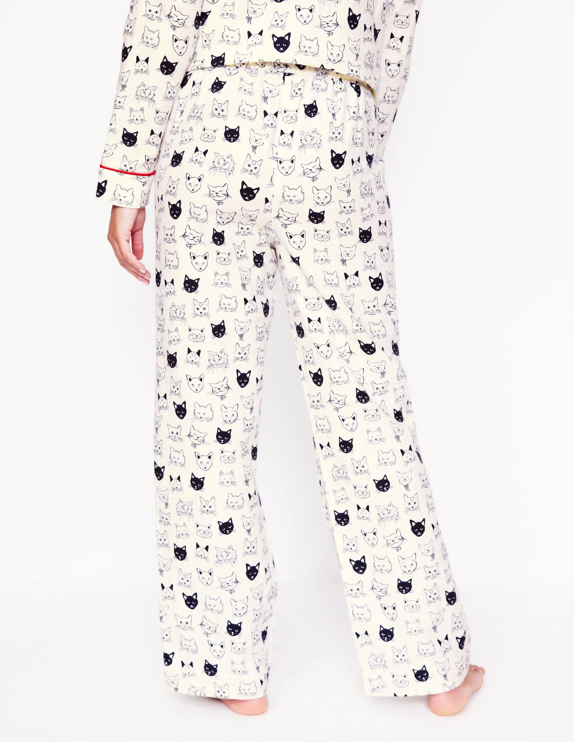 Brushed Cotton Pajama Pants-Ivory, Cats - Image 3