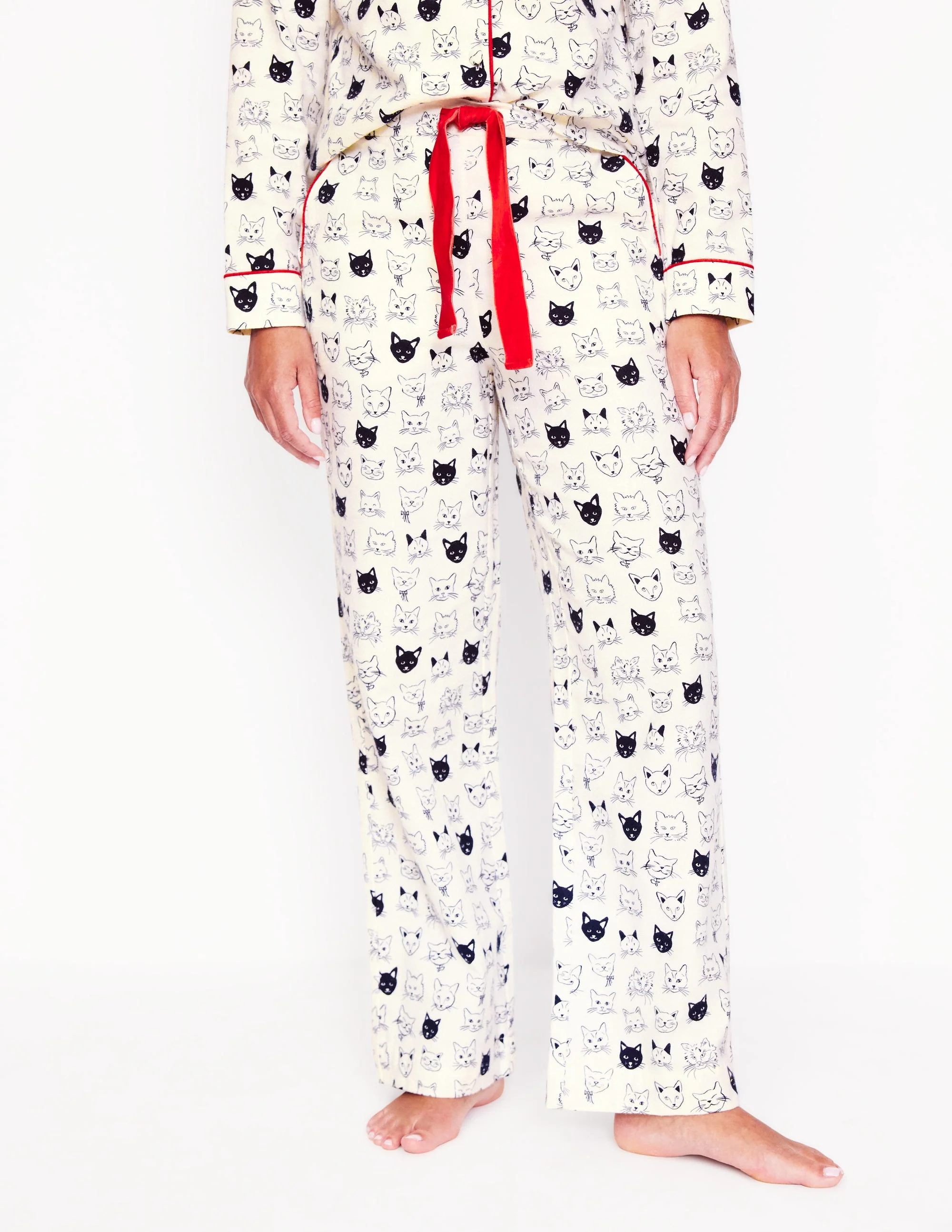 Brushed Cotton Pajama Pants-Ivory, Cats - Image 4