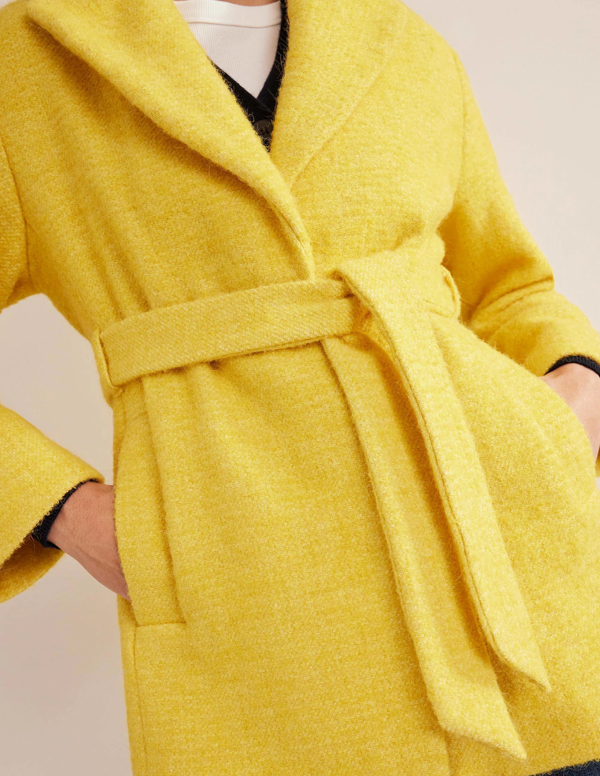 Brushed Wool Blend Belted Coat-Yellow - Image 2
