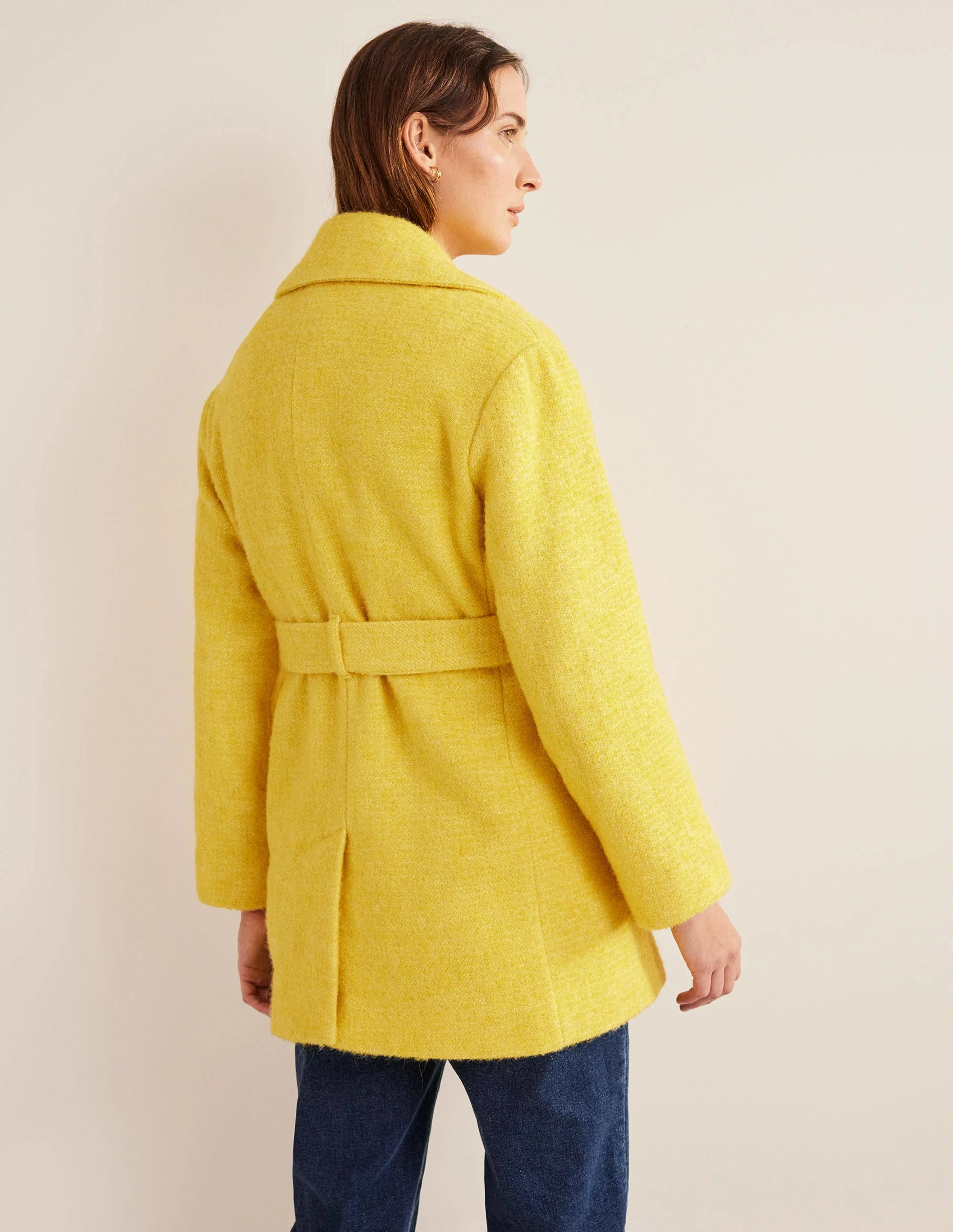 Brushed Wool Blend Belted Coat-Yellow - Image 3