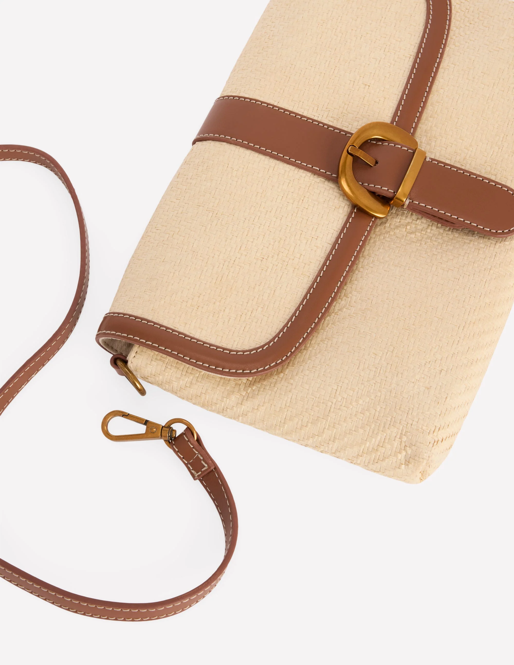 Buckle Crossbody Bag-Natural Raffia - Image 5