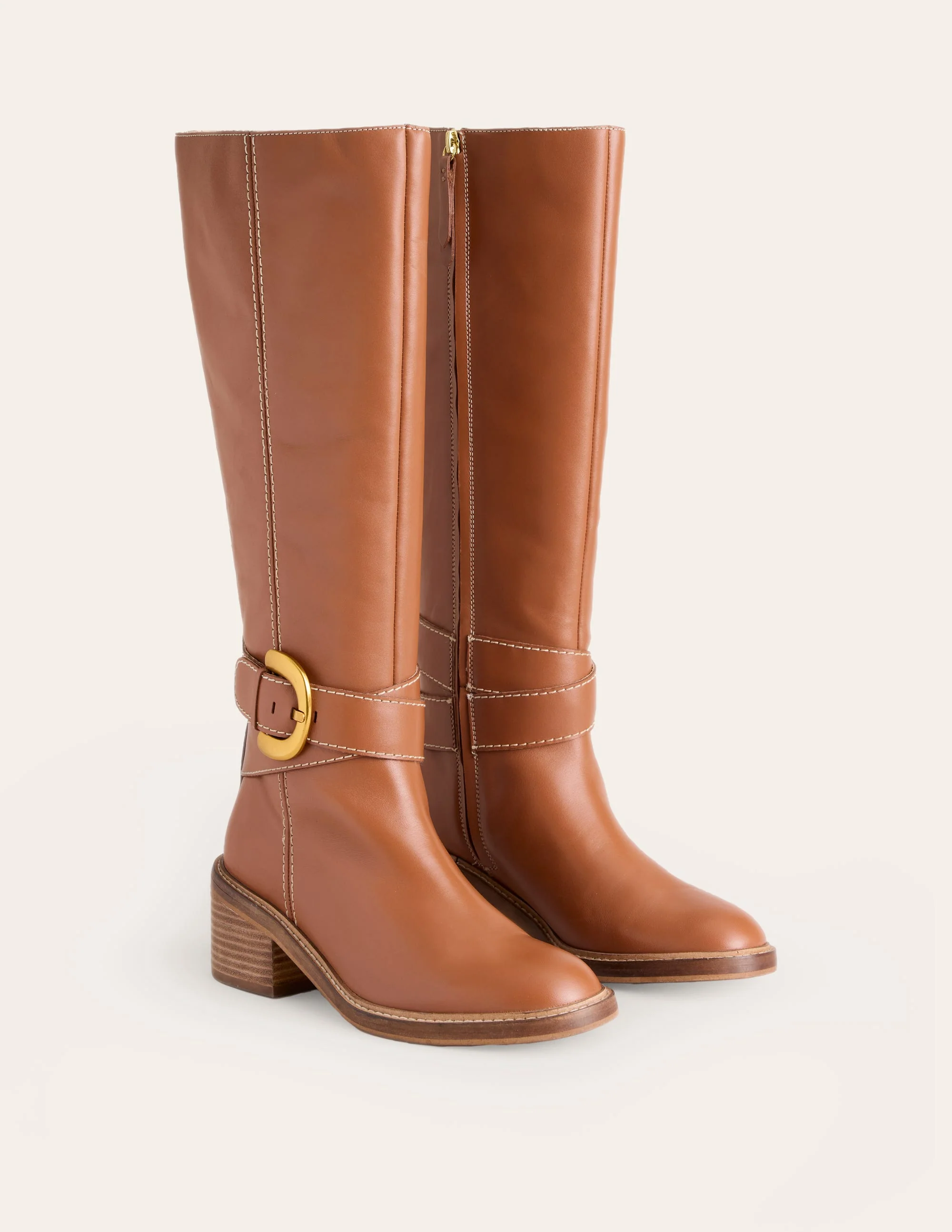 Buckled Knee High Boots-Tan - Image 3