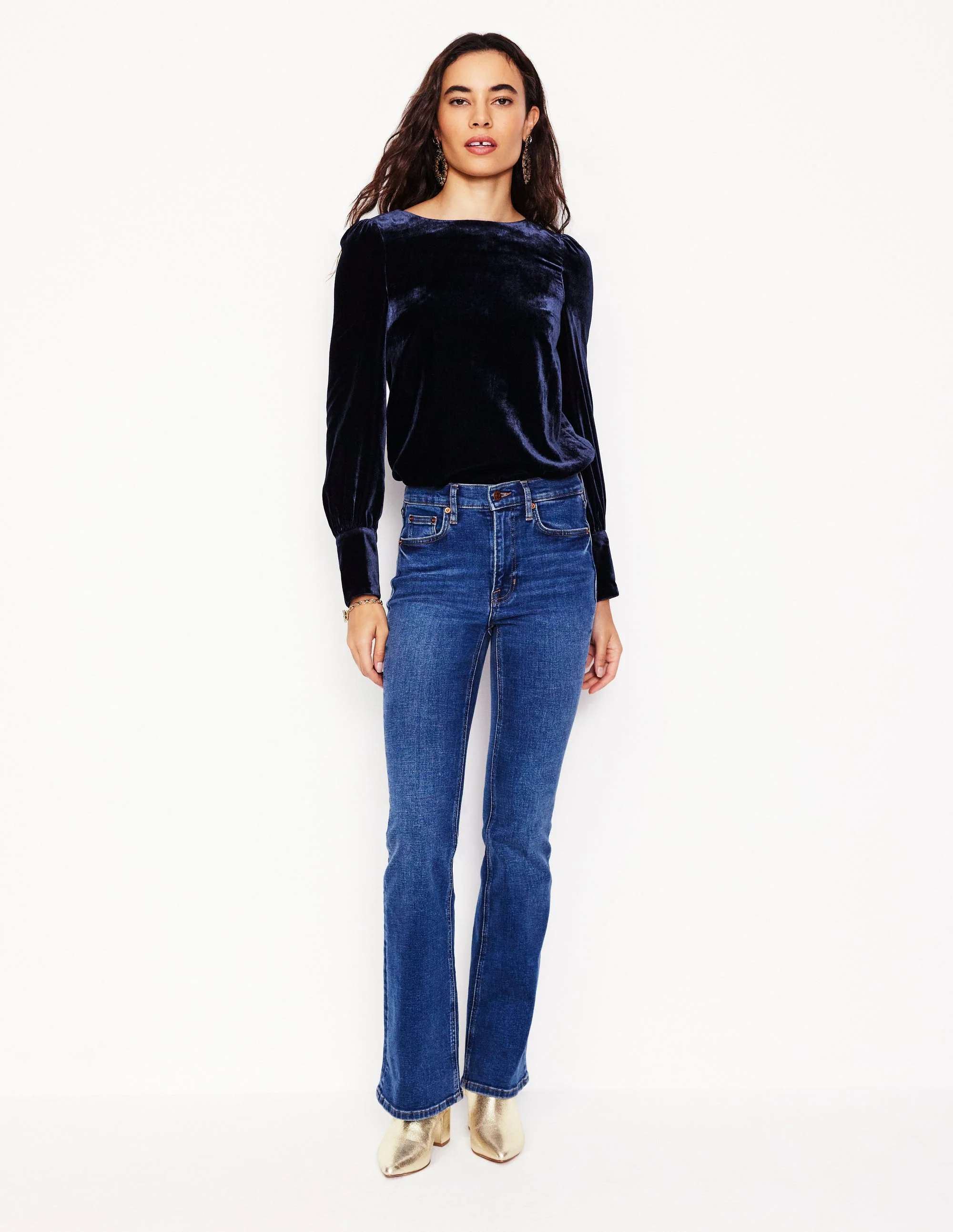 Button Back Velvet Top-Navy - Image 4