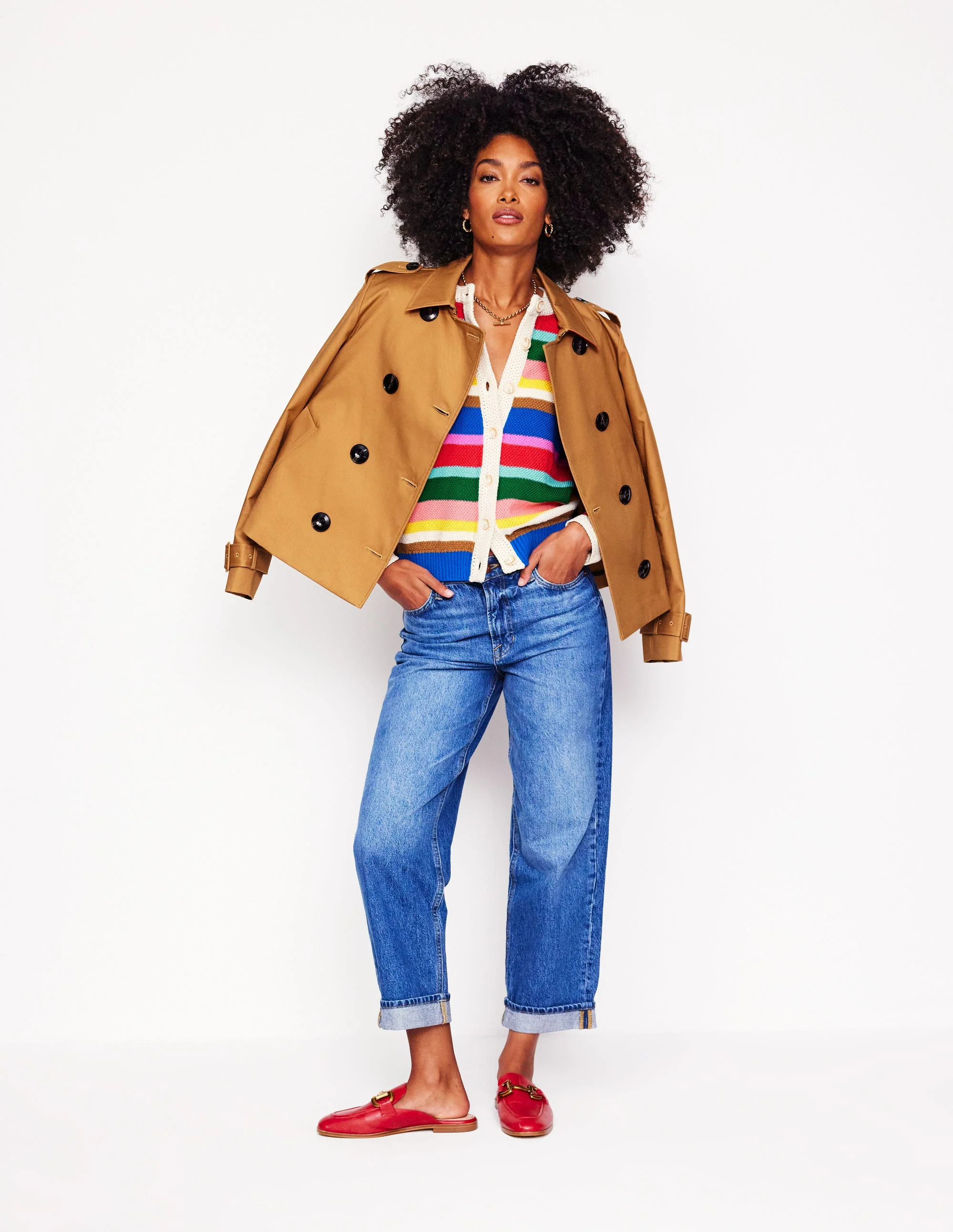 Callie Crochet Trim Cardigan-Bright Rainbow Stripe Large - Image 5