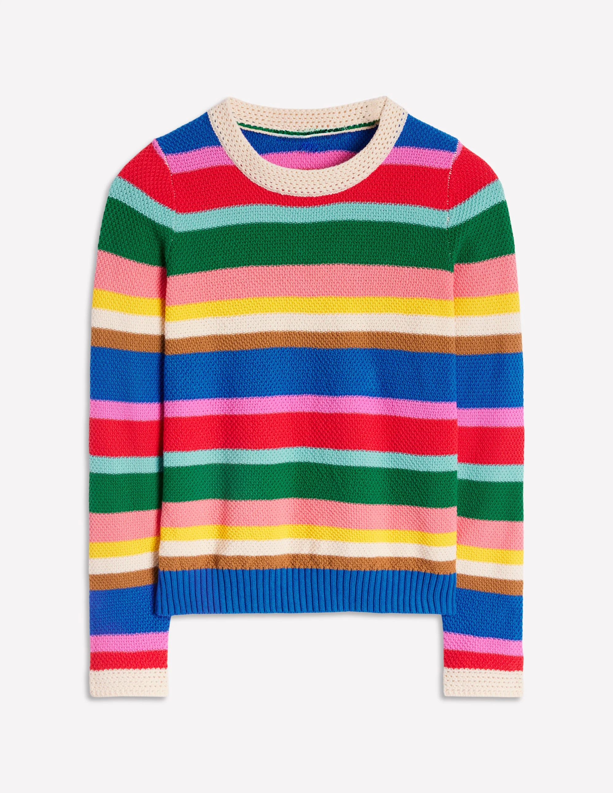 Callie Crochet Trim Sweater-Bright Rainbow Stripe Large - Image 7